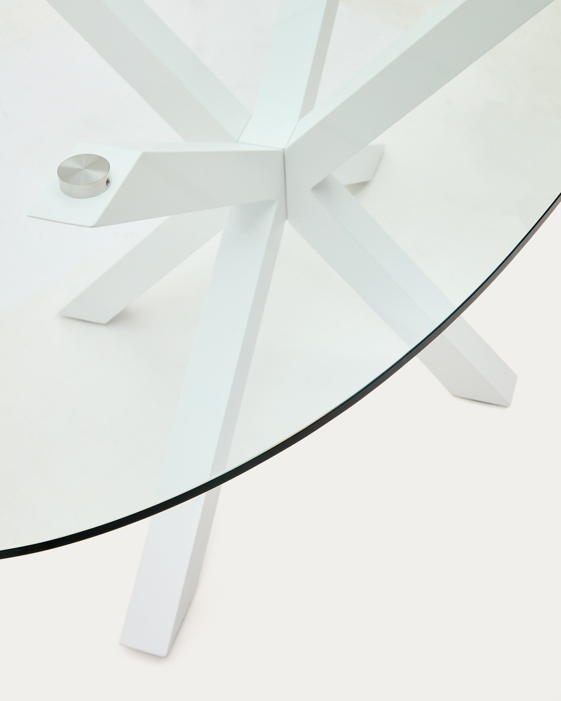 Argo ovális asztal üveglappal és acél lábakkal, fehér befejezéssel Ø 200 x 100 cm