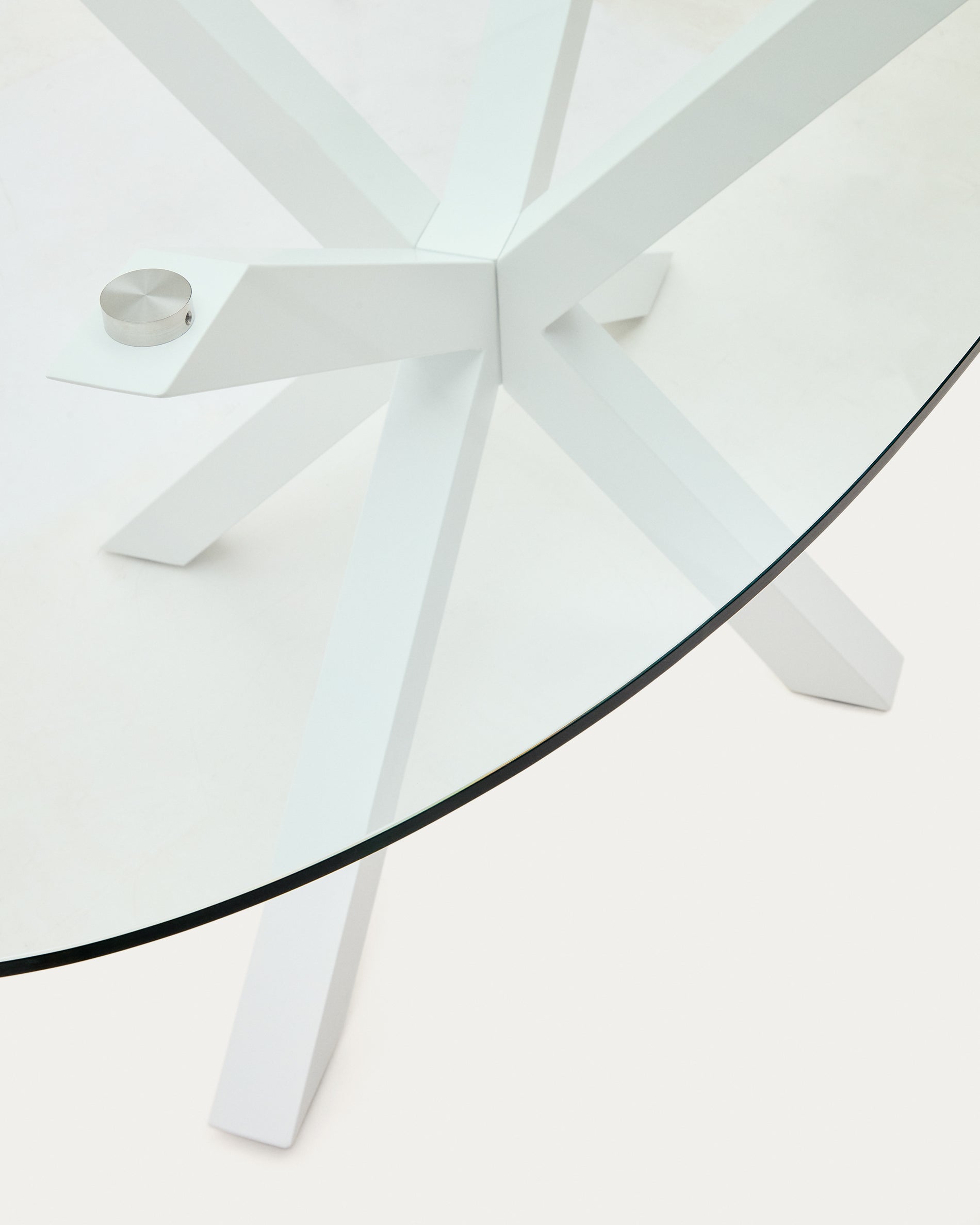 Argo oval table in glass and steel legs with white finish Ø 200 x 100 cm - Detail