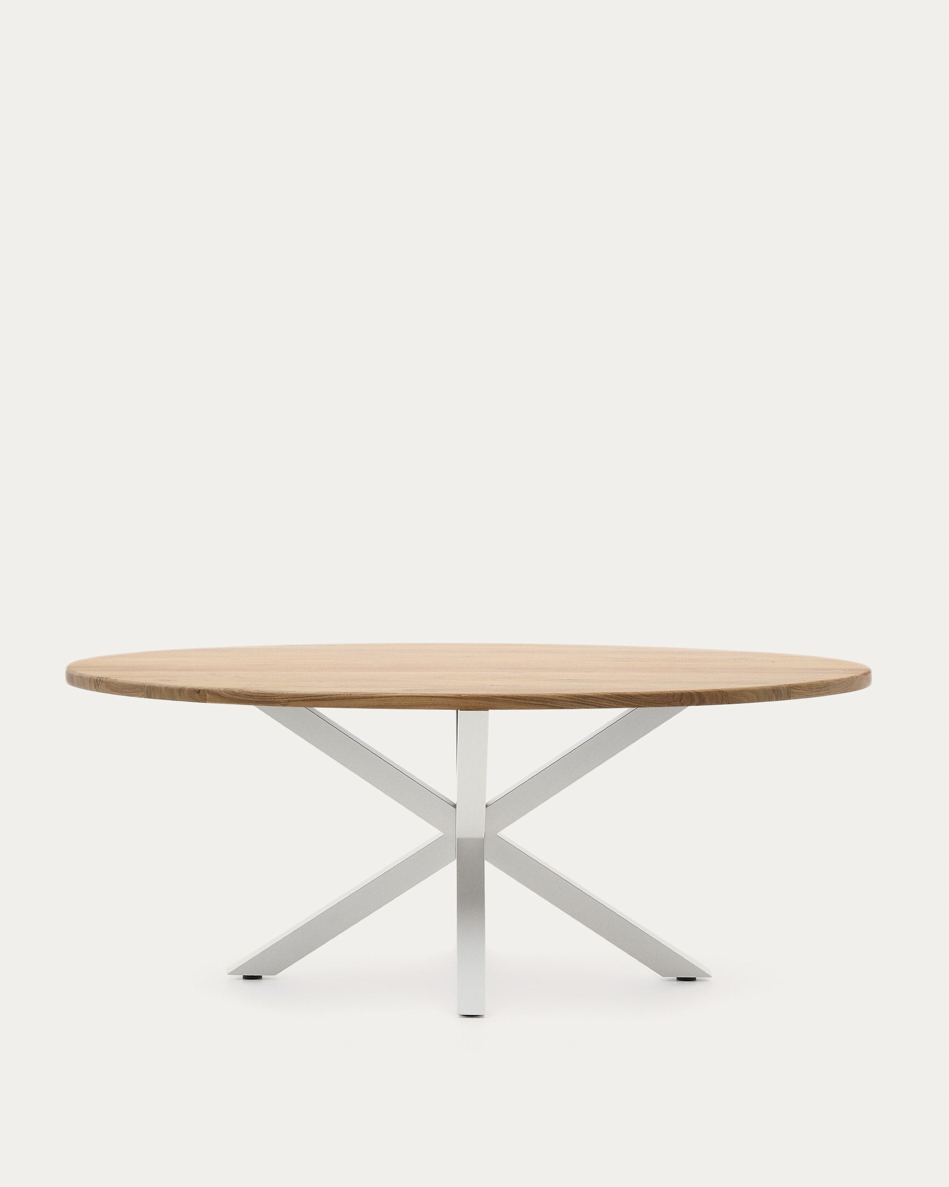 Argo ovális asztal tömör akáciafából és acéllábakkal, fehér befejezéssel Ø 200 x 100 cm