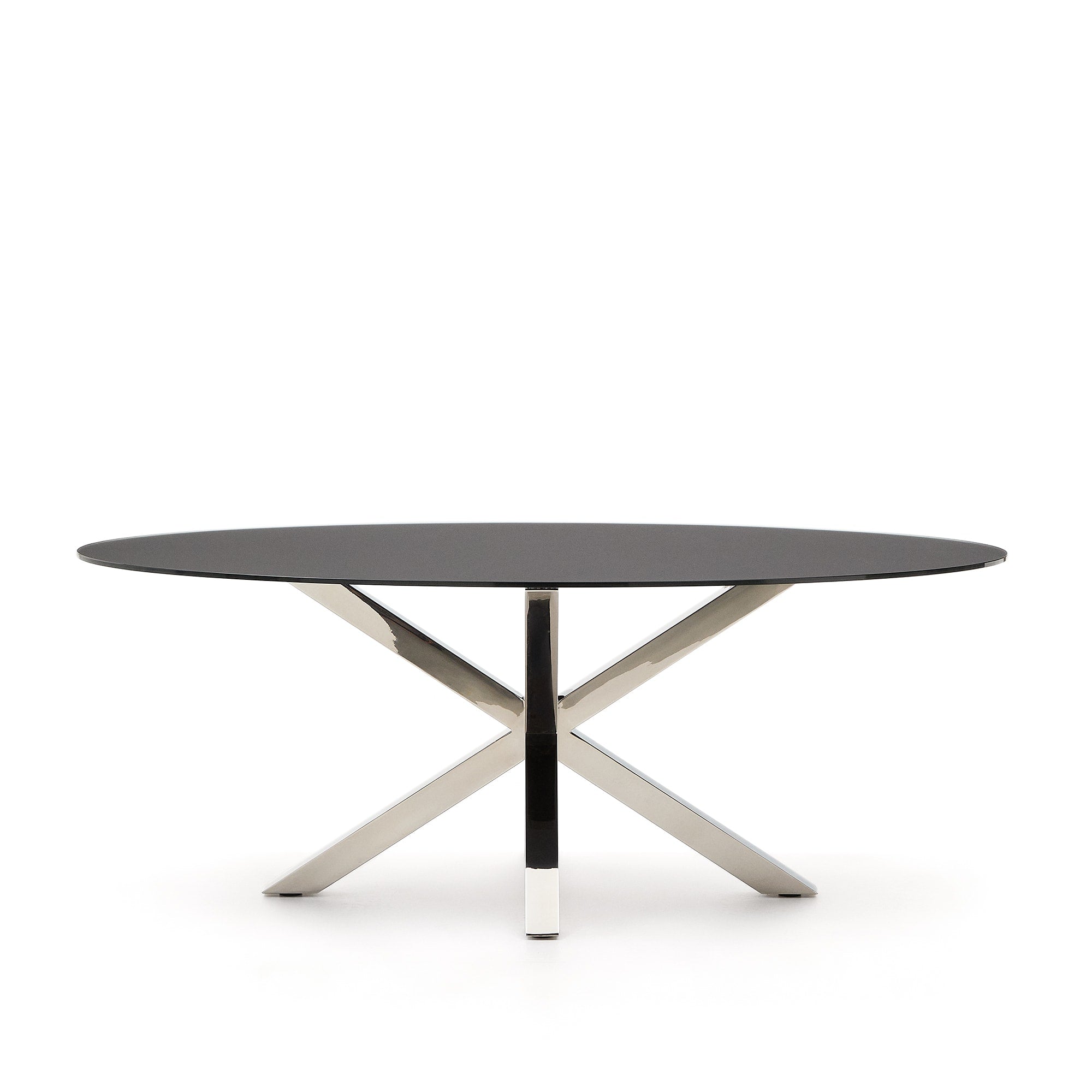 Argo ovális asztal üveg és rozsdamentes acél lábakkal Ø 200 x 100 cm