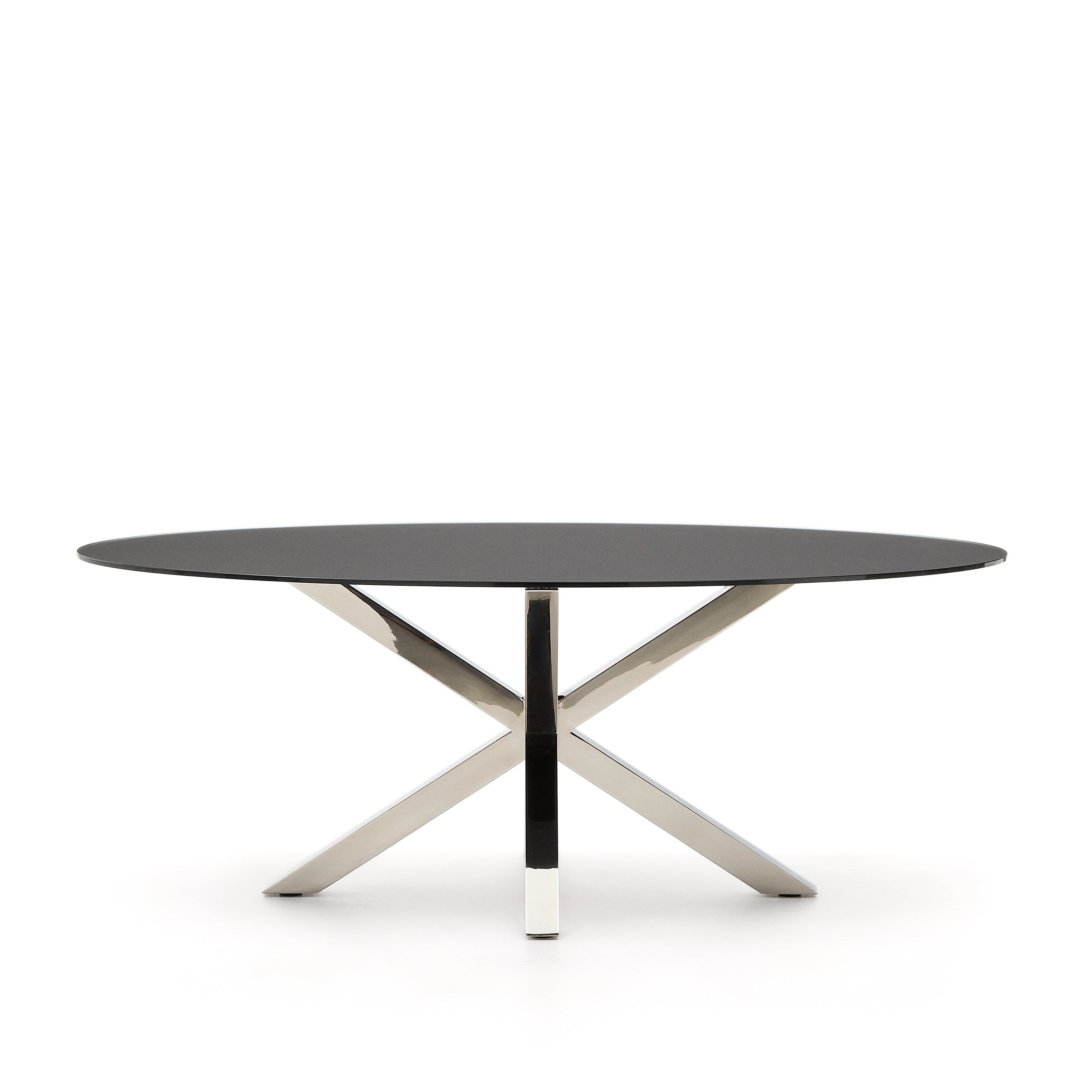 Argo oval table in matt black glass and stainless steel legs Ø 200 x 100 cm - Product Image