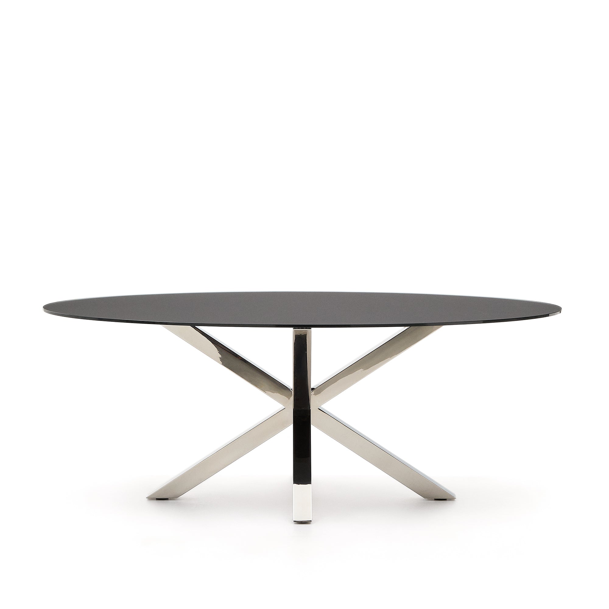 Argo oval table in matt black glass and stainless steel legs Ø 200 x 100 cm - Product Image