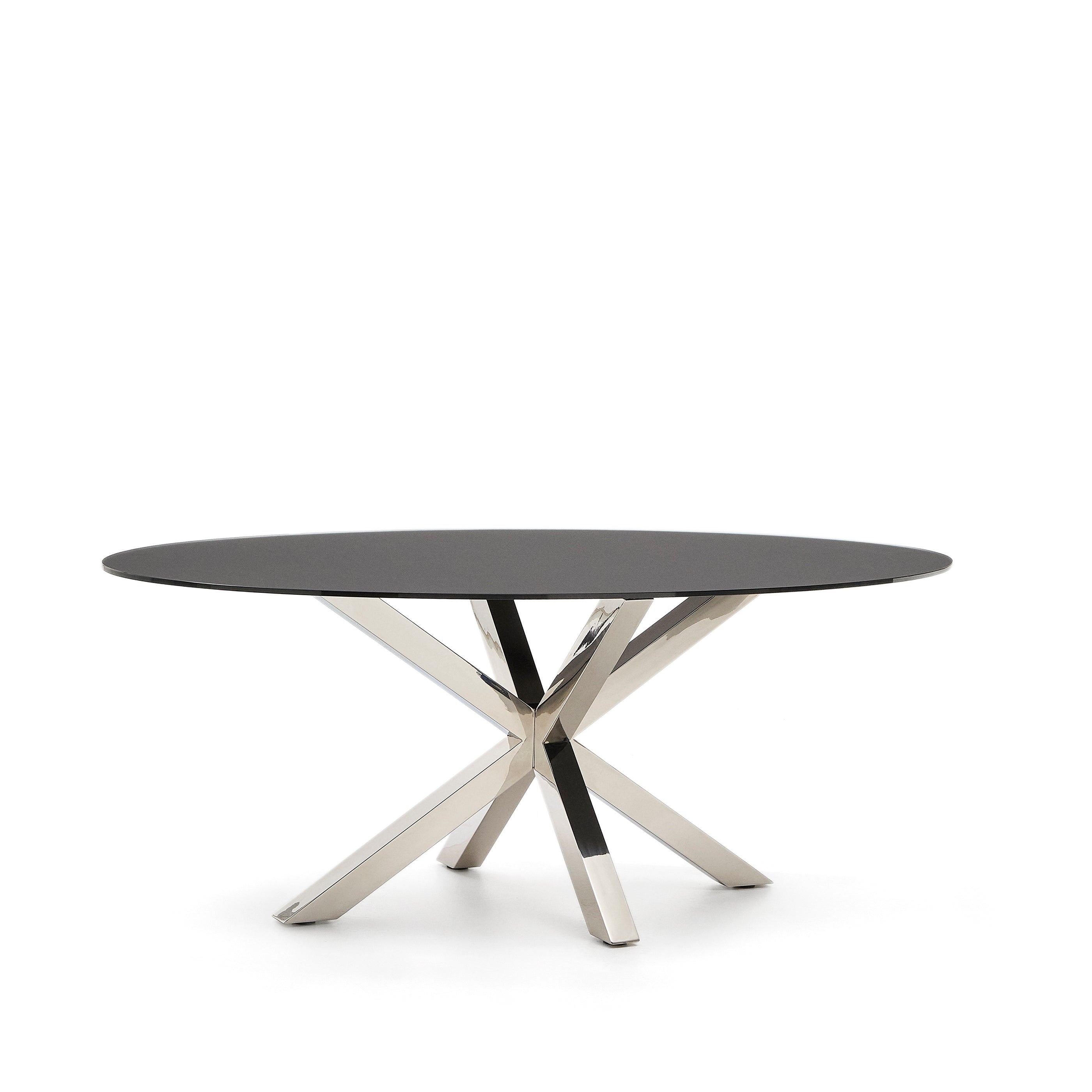 Argo oval table in matt black glass and stainless steel legs Ø 200 x 100 cm - Product Image