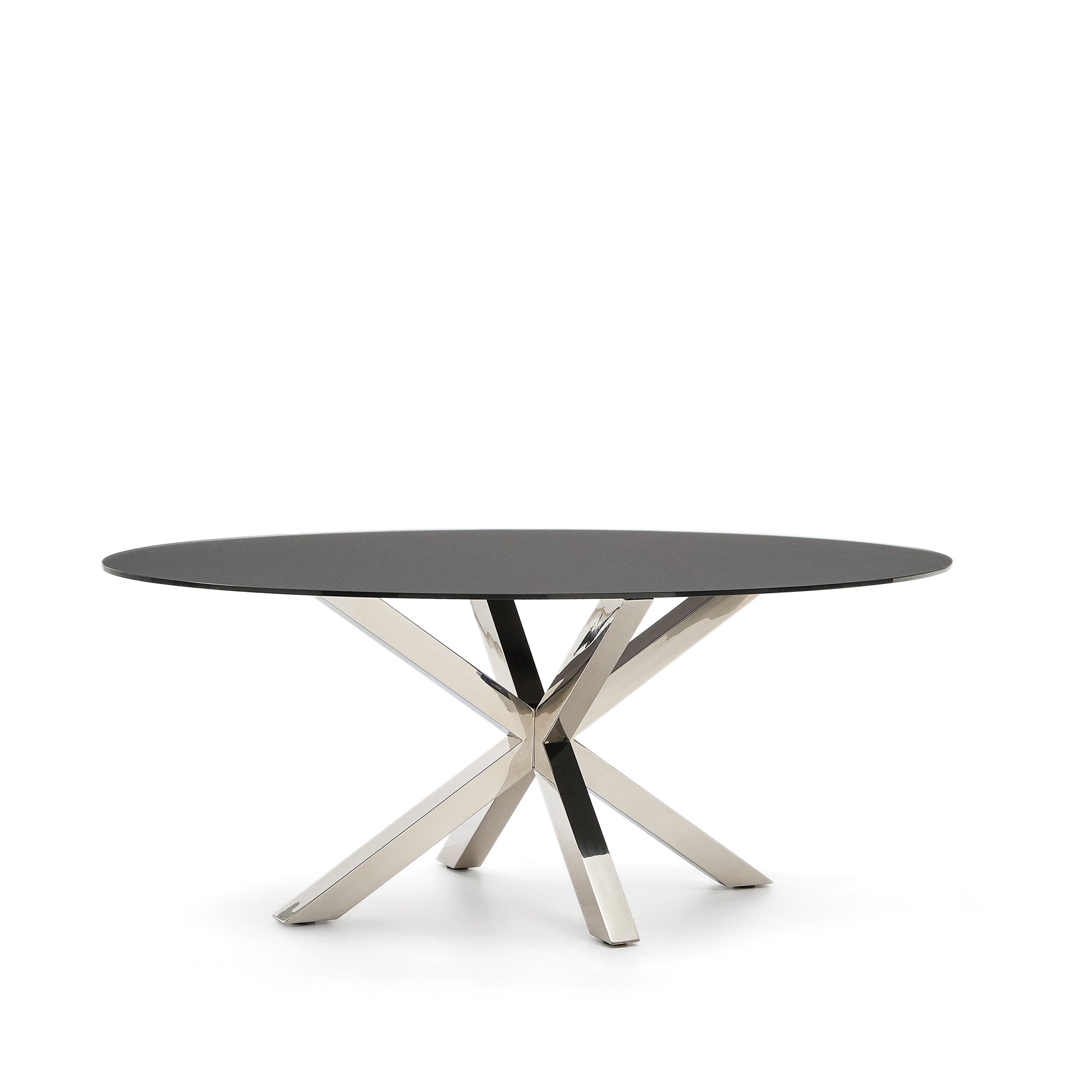 Argo oval table in matt black glass and stainless steel legs Ø 200 x 100 cm - Product Image