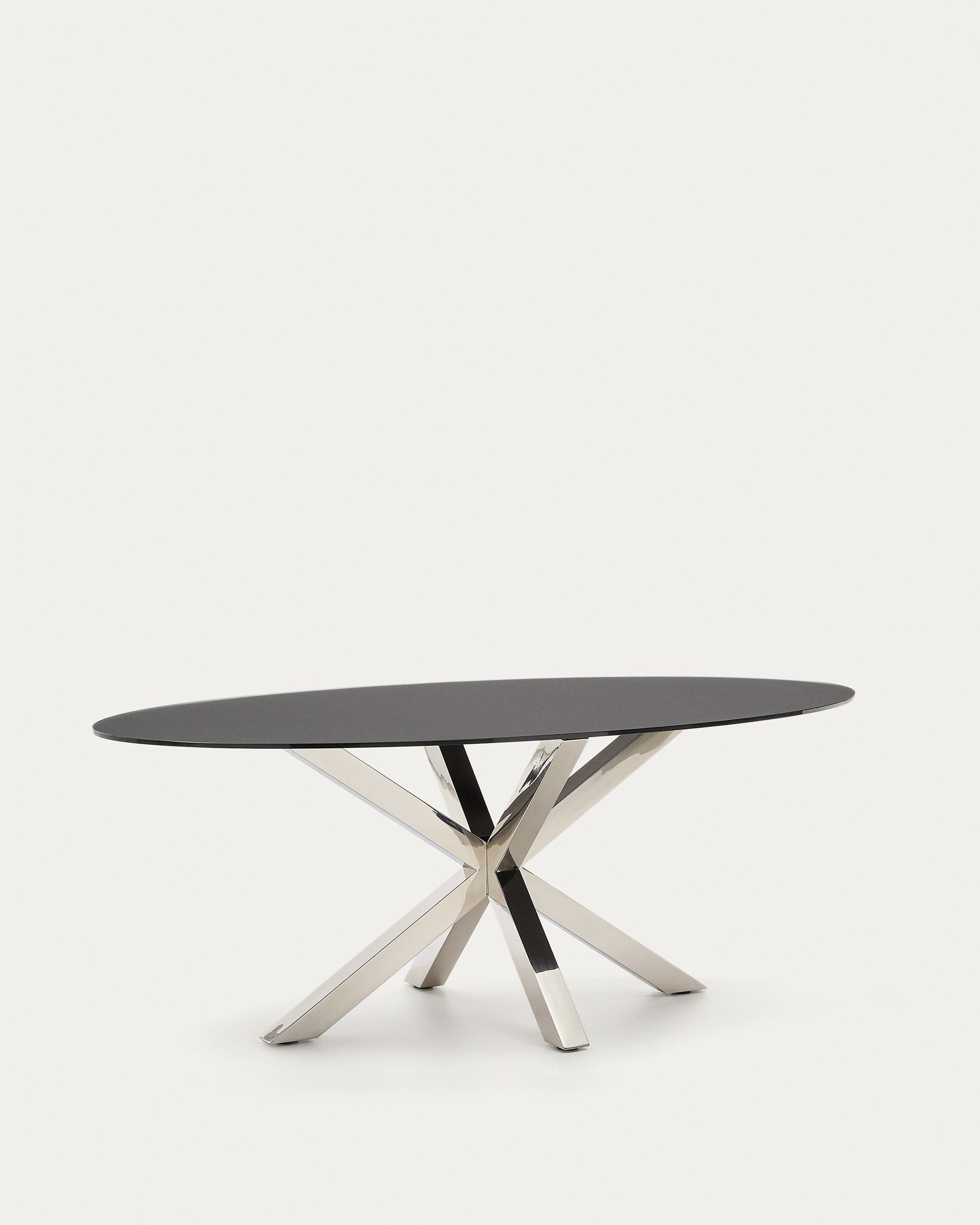 Argo ovális asztal üveg és rozsdamentes acél lábakkal Ø 200 x 100 cm