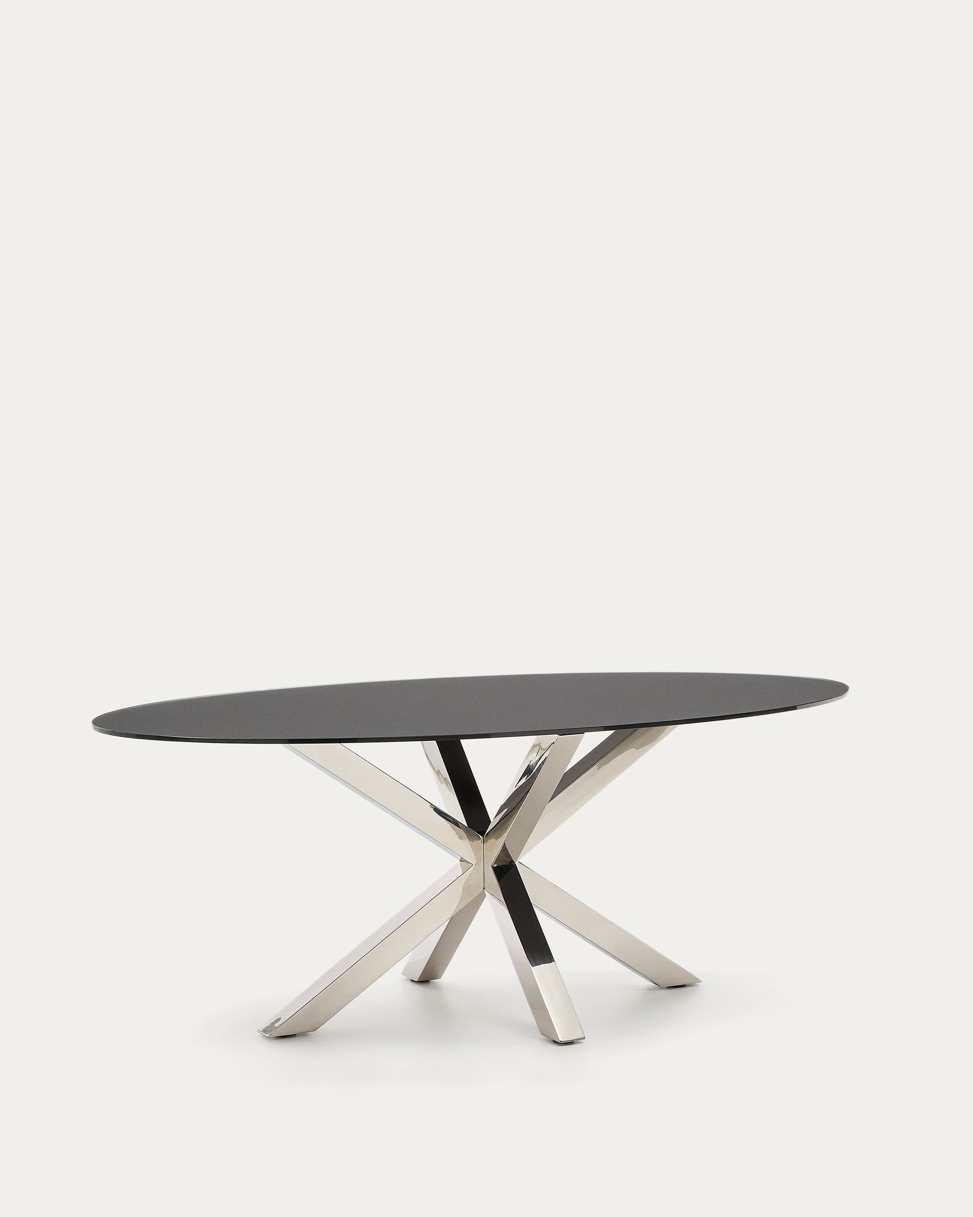 Argo oval table in matt black glass and stainless steel legs Ø 200 x 100 cm - Product View