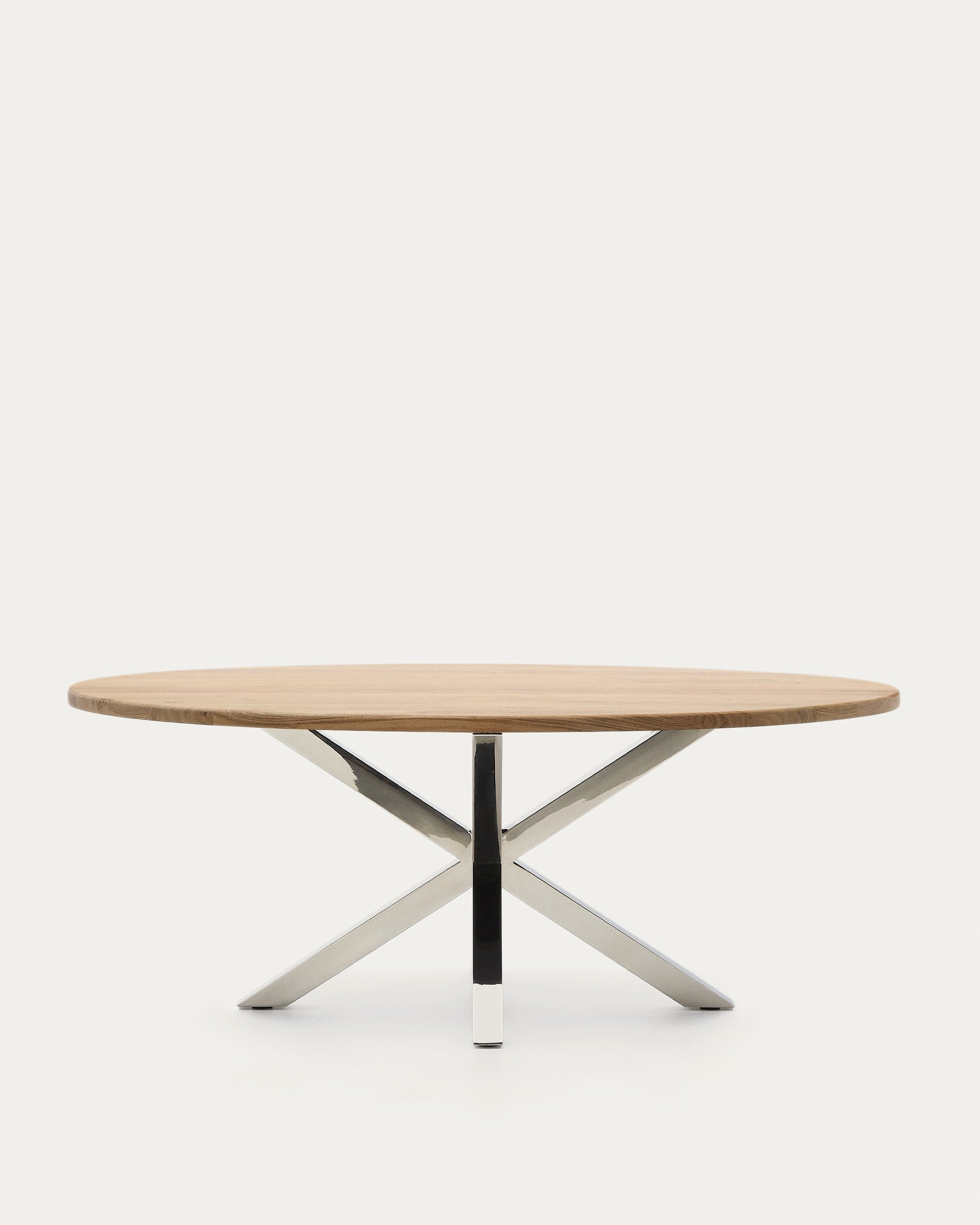 Argo ovális asztal tömör akácfából és rozsdamentes acél lábakkal Ø 200 x 100 cm