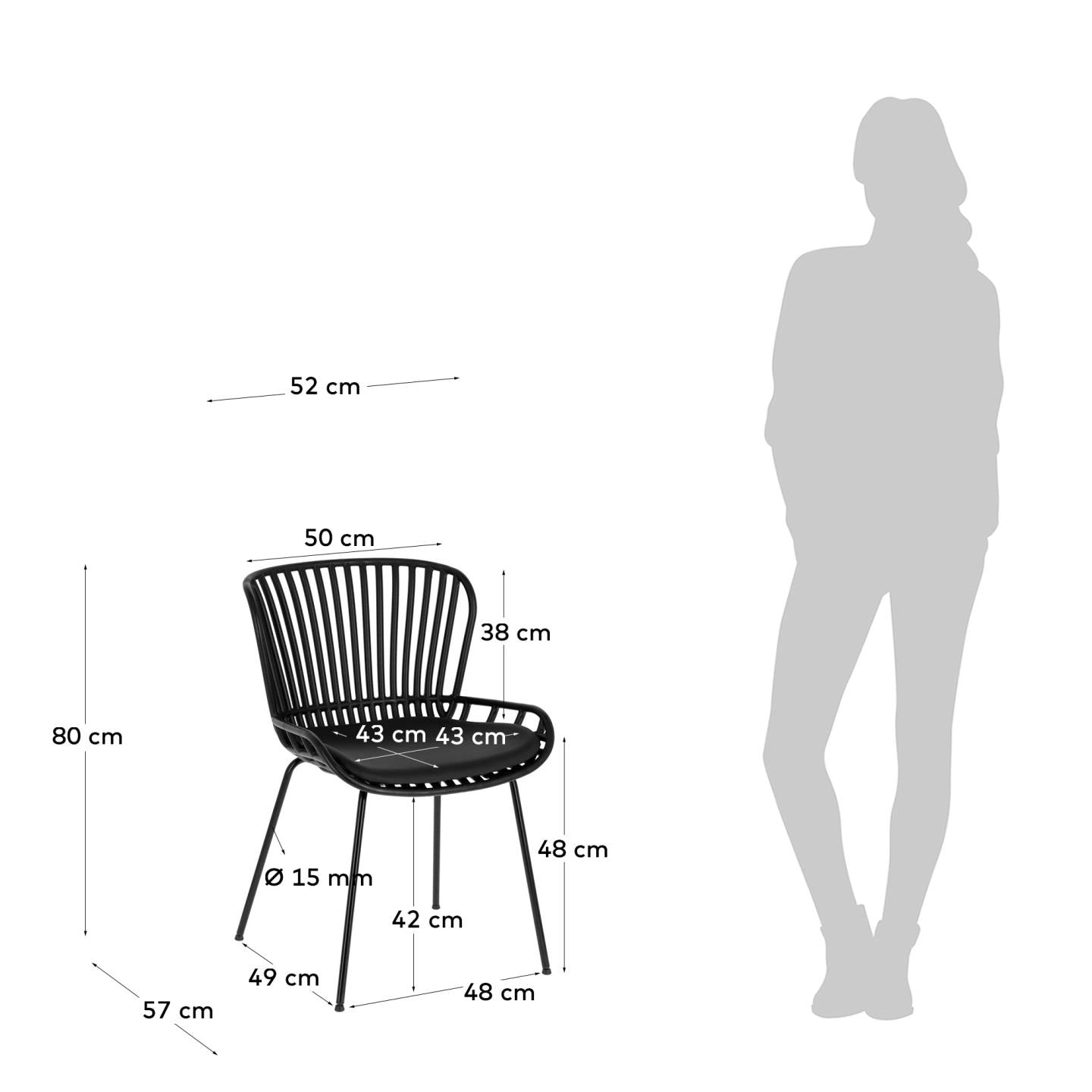 Surpik chair with steel legs in black finnish - Measurements