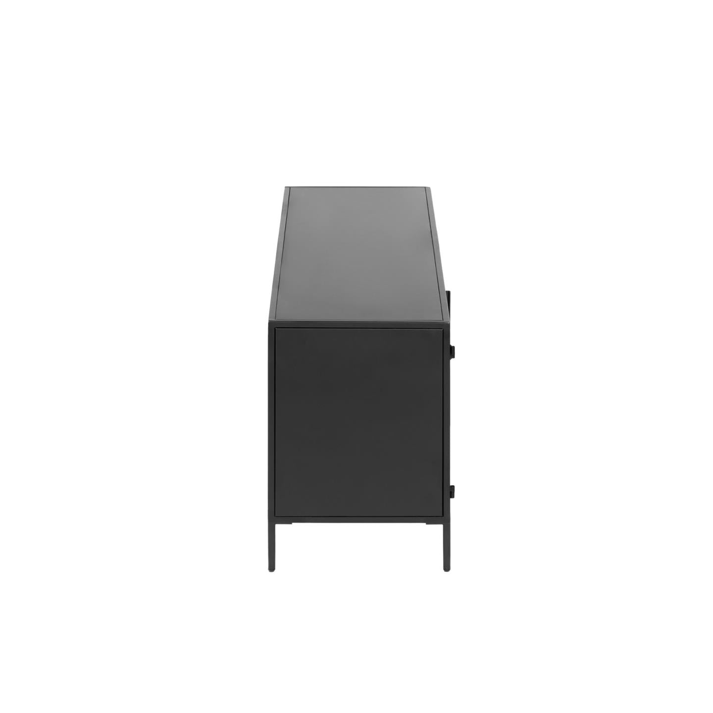 Shantay metal TV stand in a painted black finish with 1 door and drawer, 150 x 50 cm - Product Image
