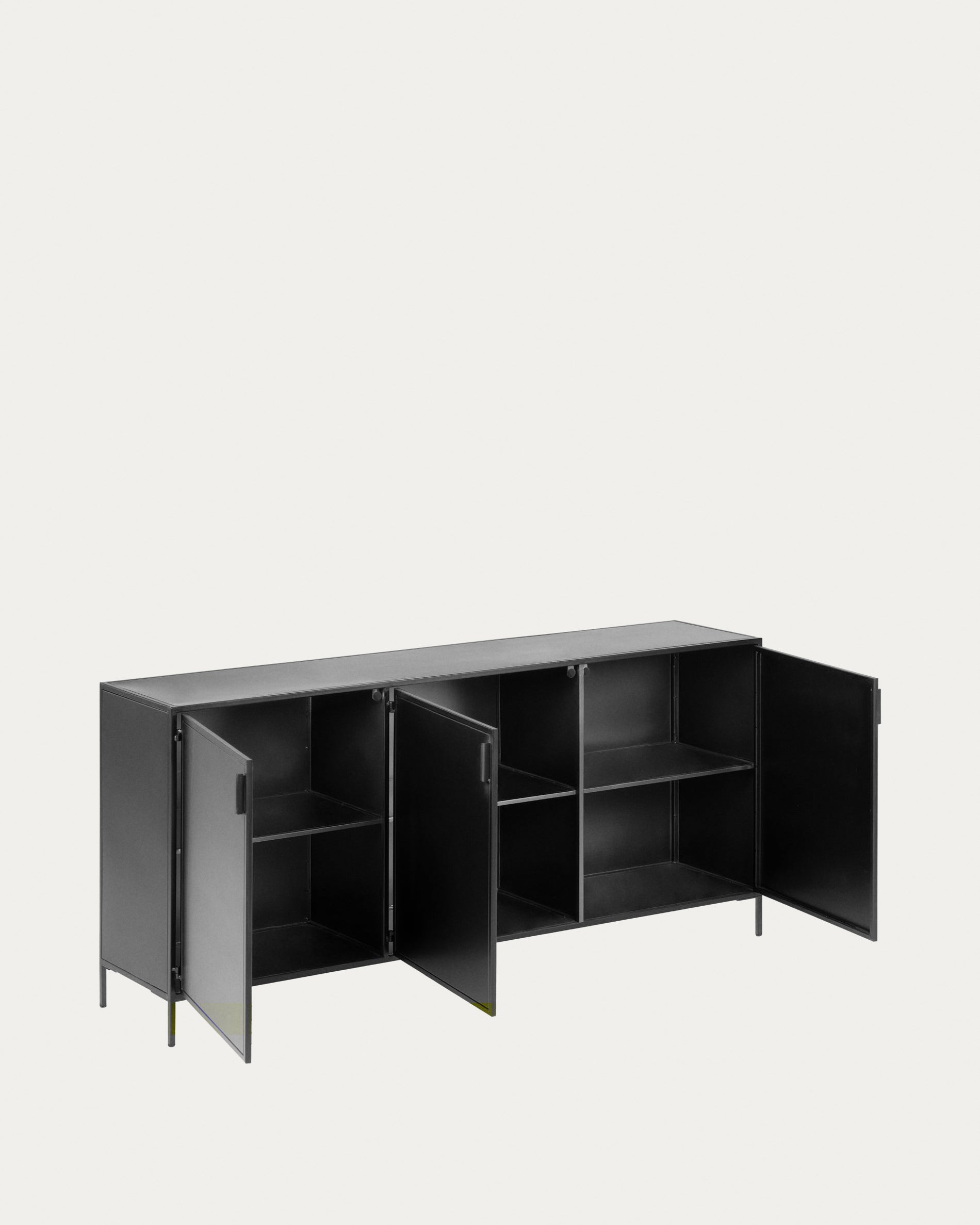 Shantay metal sideboard in a painted black finish with 3 doors, 160 x 72 cm - Product View