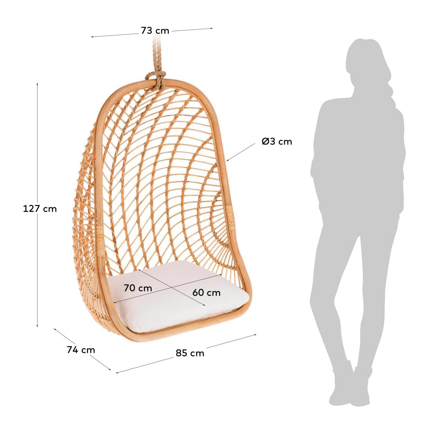 Ekaterina hanging rattan chair - Measurements