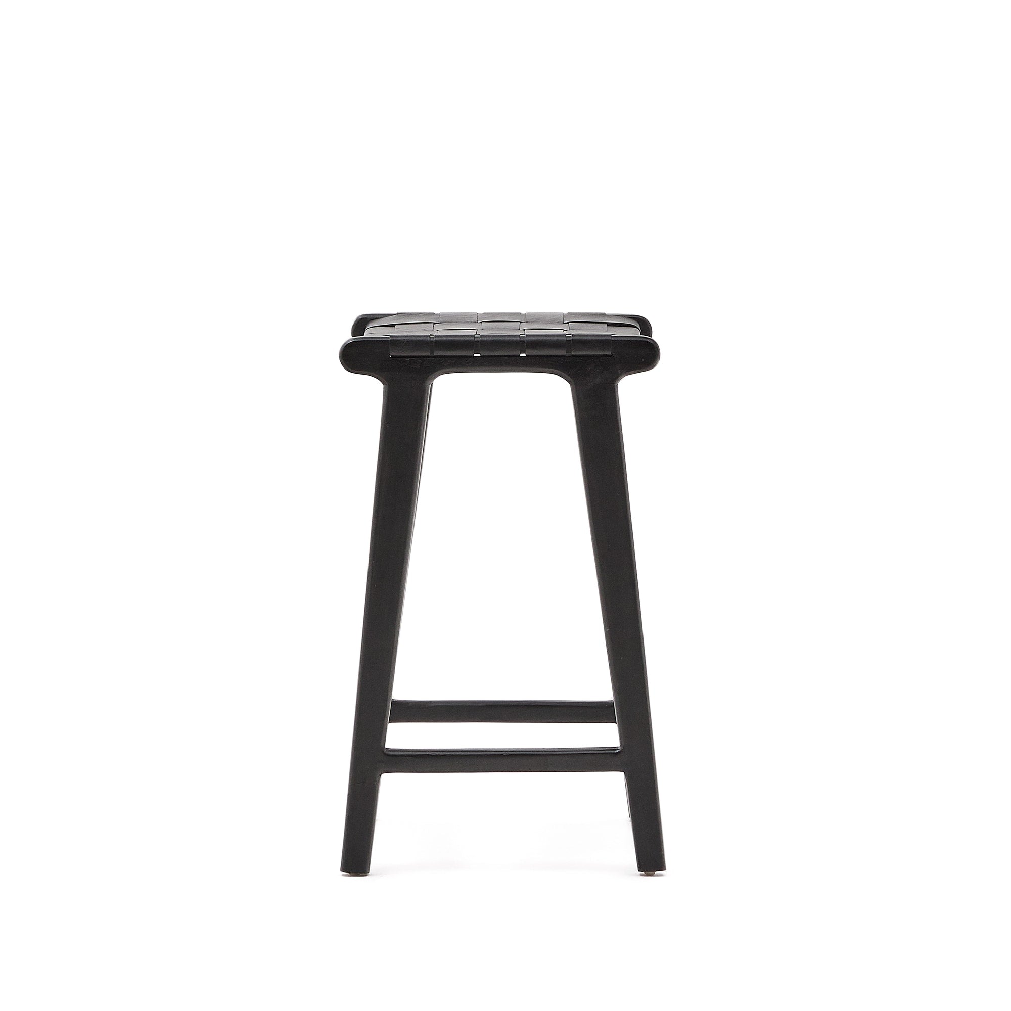 Calixta stool in leather and solid mahogany wood with black finish, height 67 cm