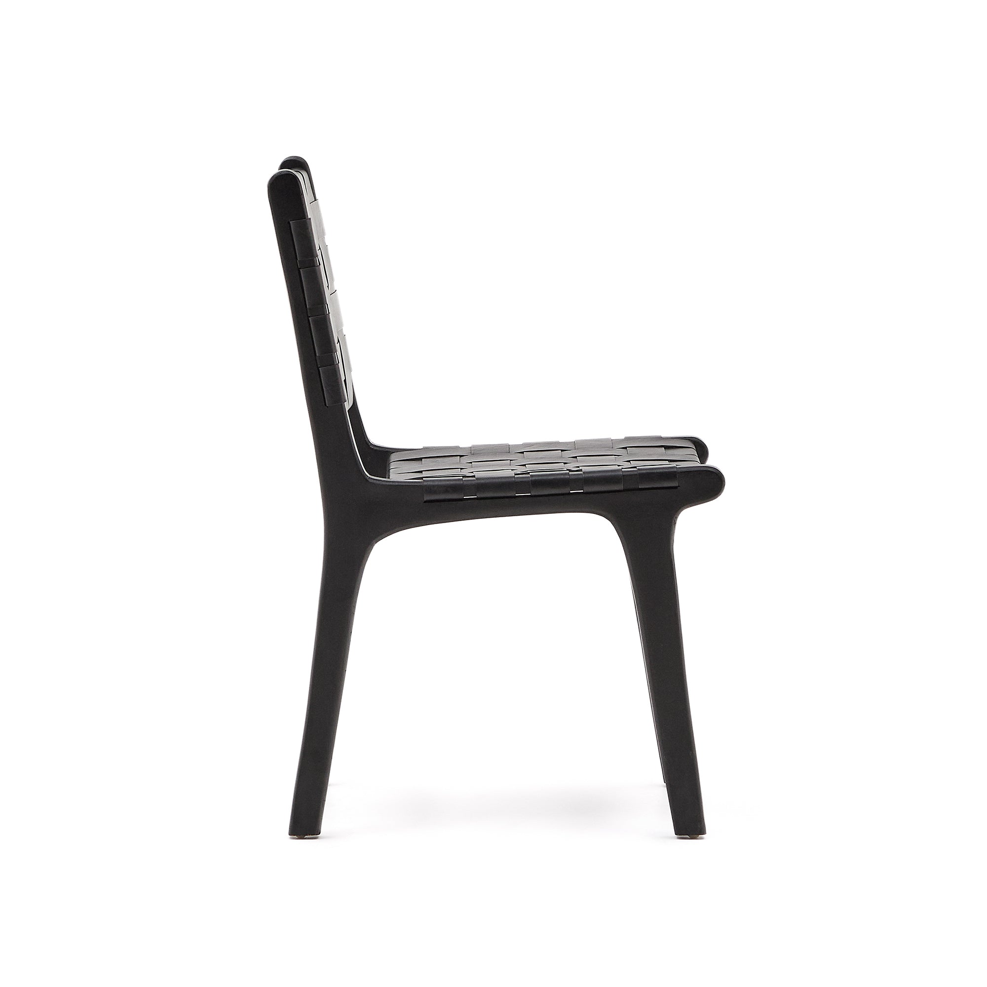 Calixta chair in leather and solid mahogany wood with black finish - Product Image