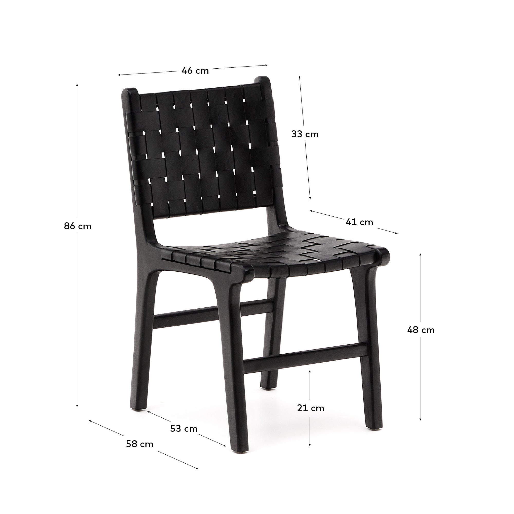 Calixta chair in leather and solid mahogany wood with black finish - Measurements