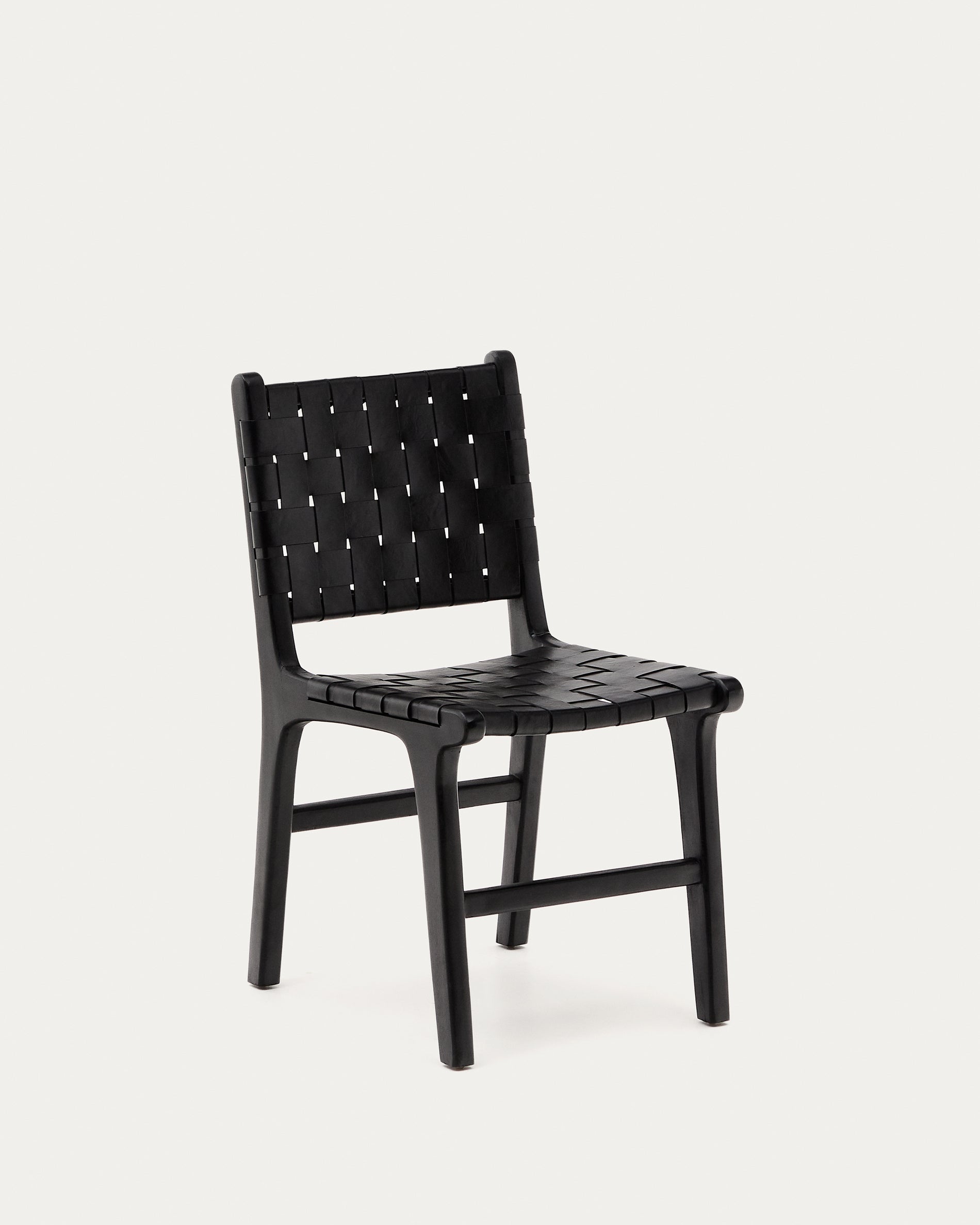 Calixta chair in leather and solid mahogany wood with black finish - Product View