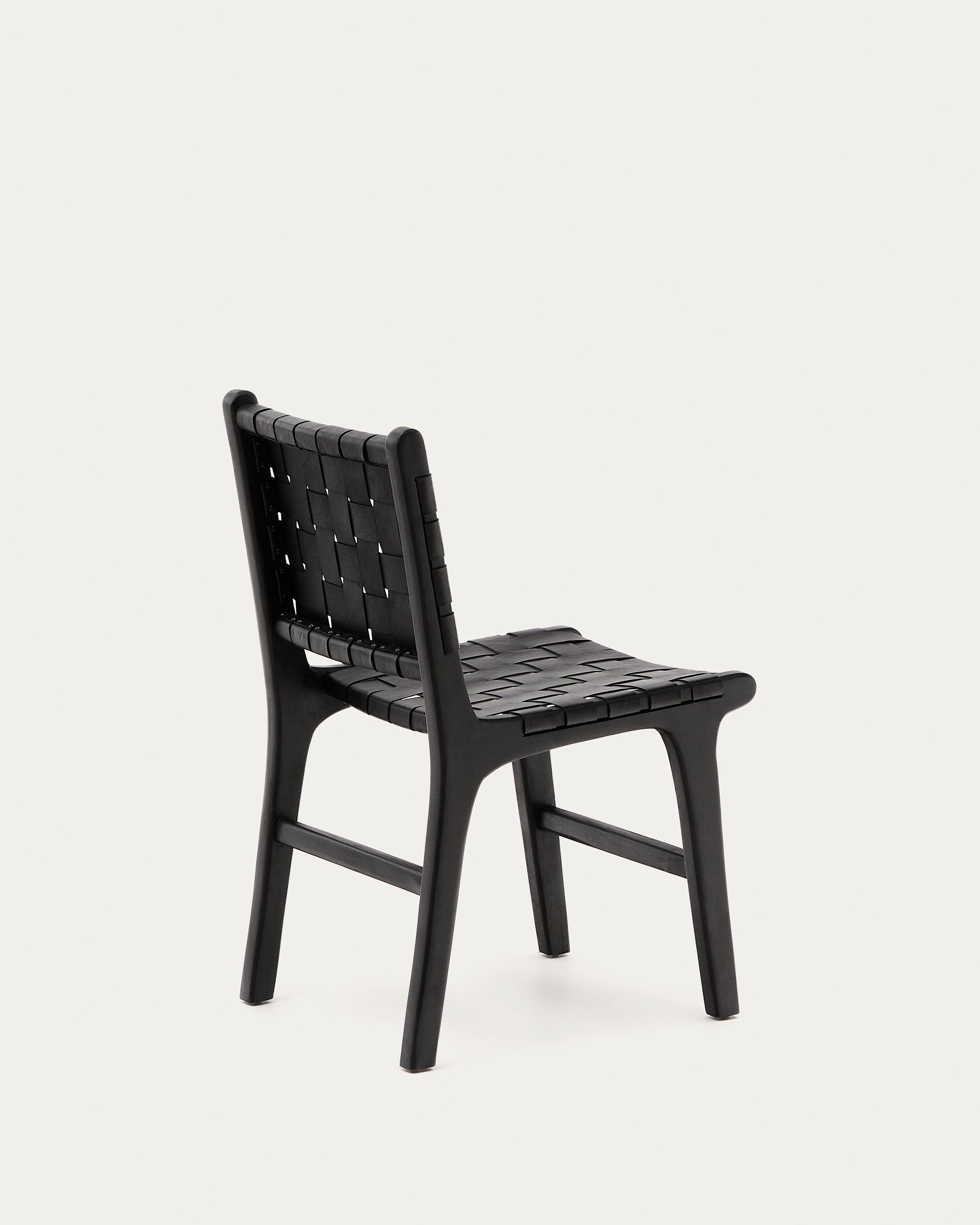 Calixta chair in leather and solid mahogany wood with black finish - Product View