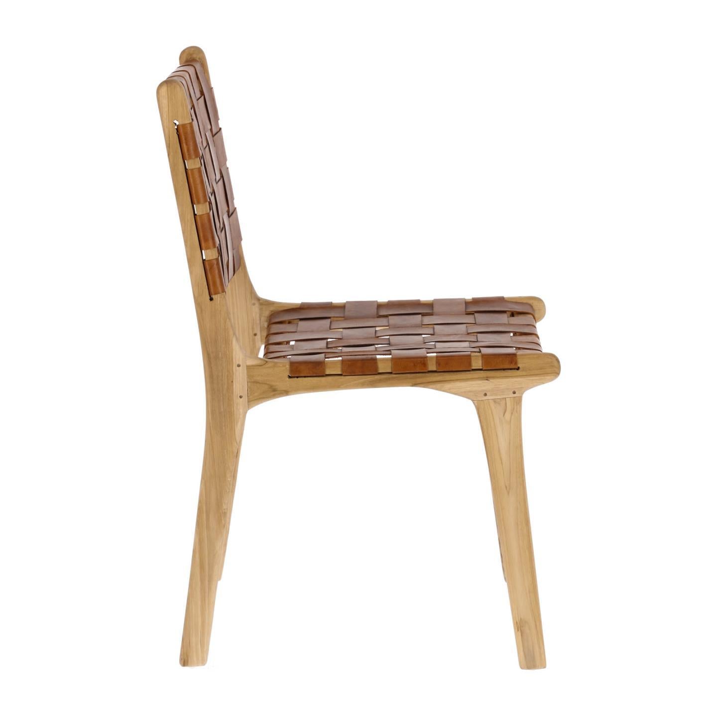 Calixta chair in leather and solid teak - Product Image