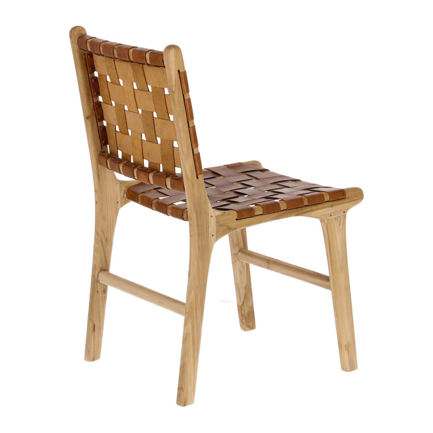 Calixta chair in leather and solid teak - Product Image