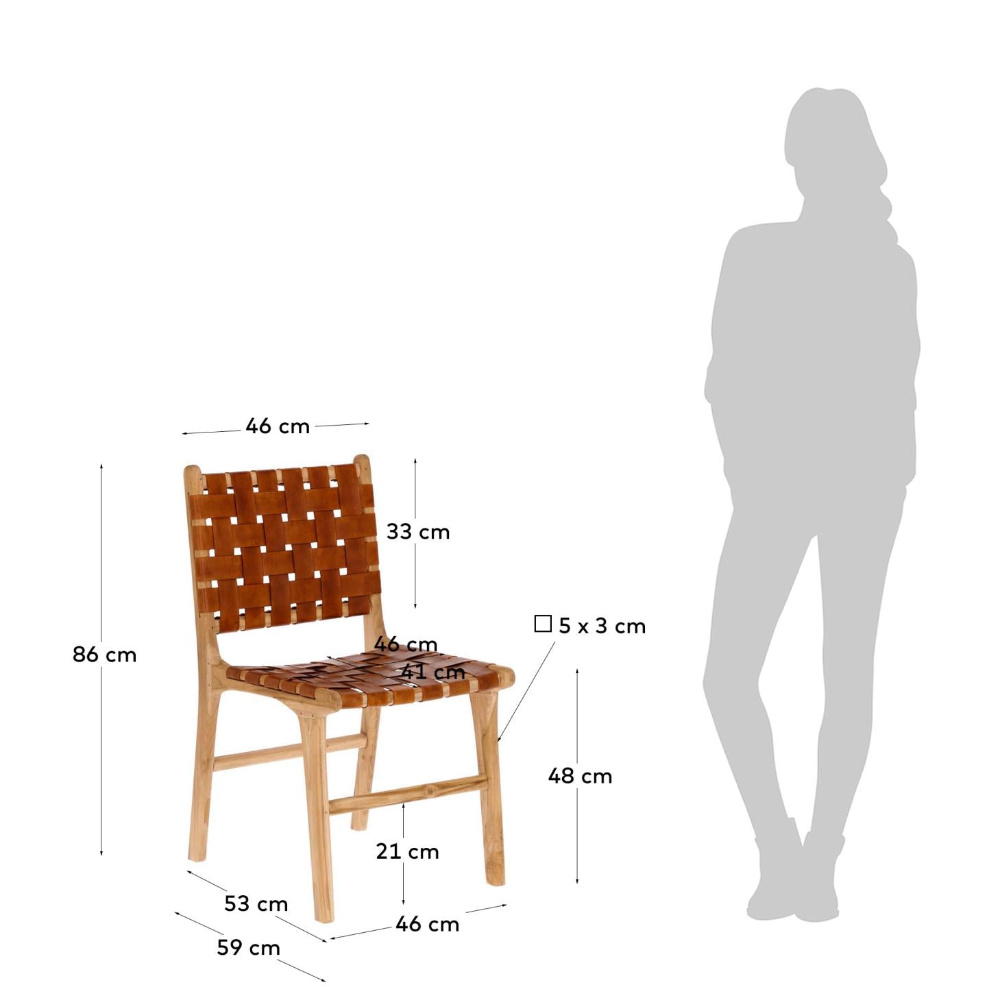 Calixta chair in leather and solid teak - Measurements