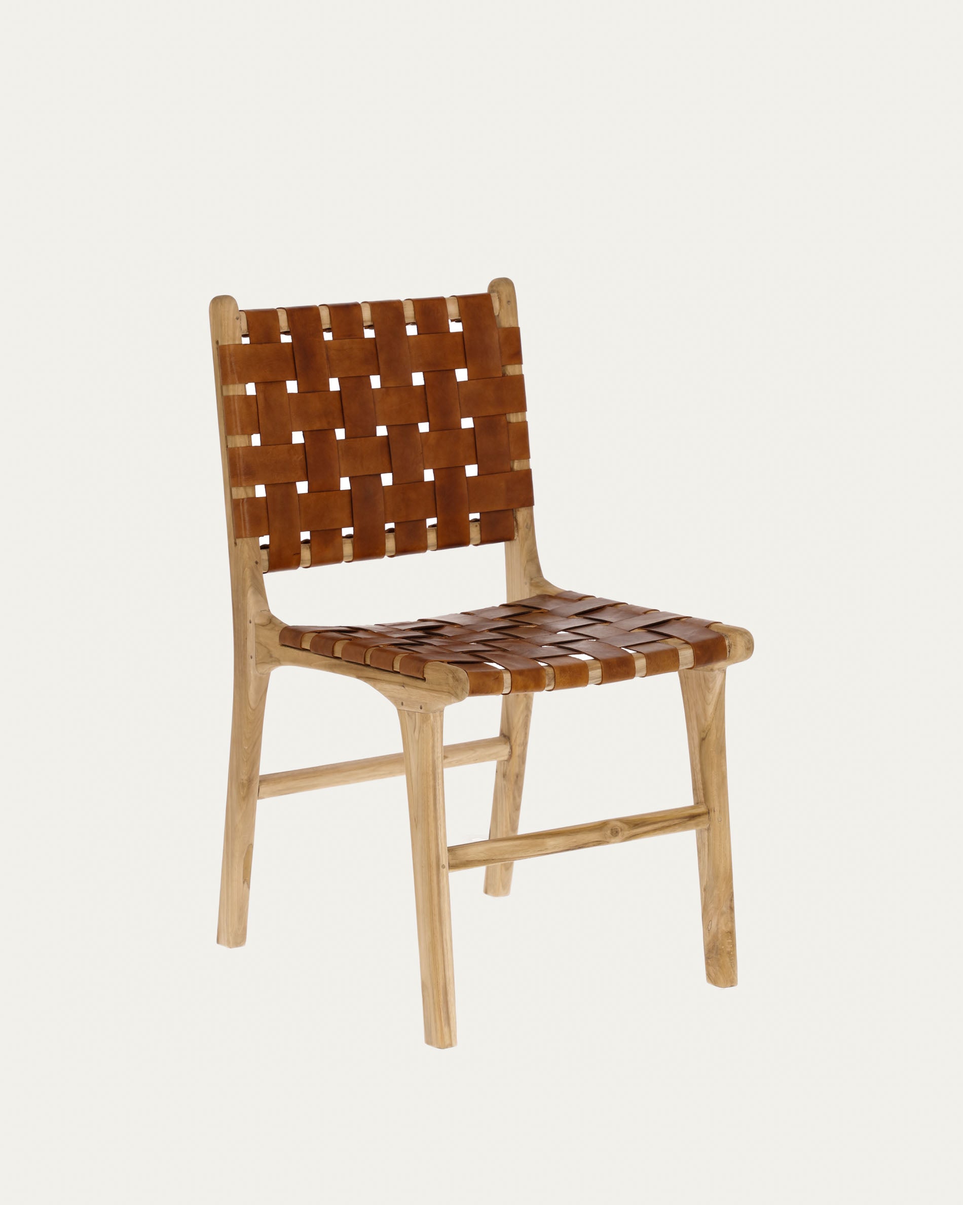 Calixta chair in leather and solid teak - Product View