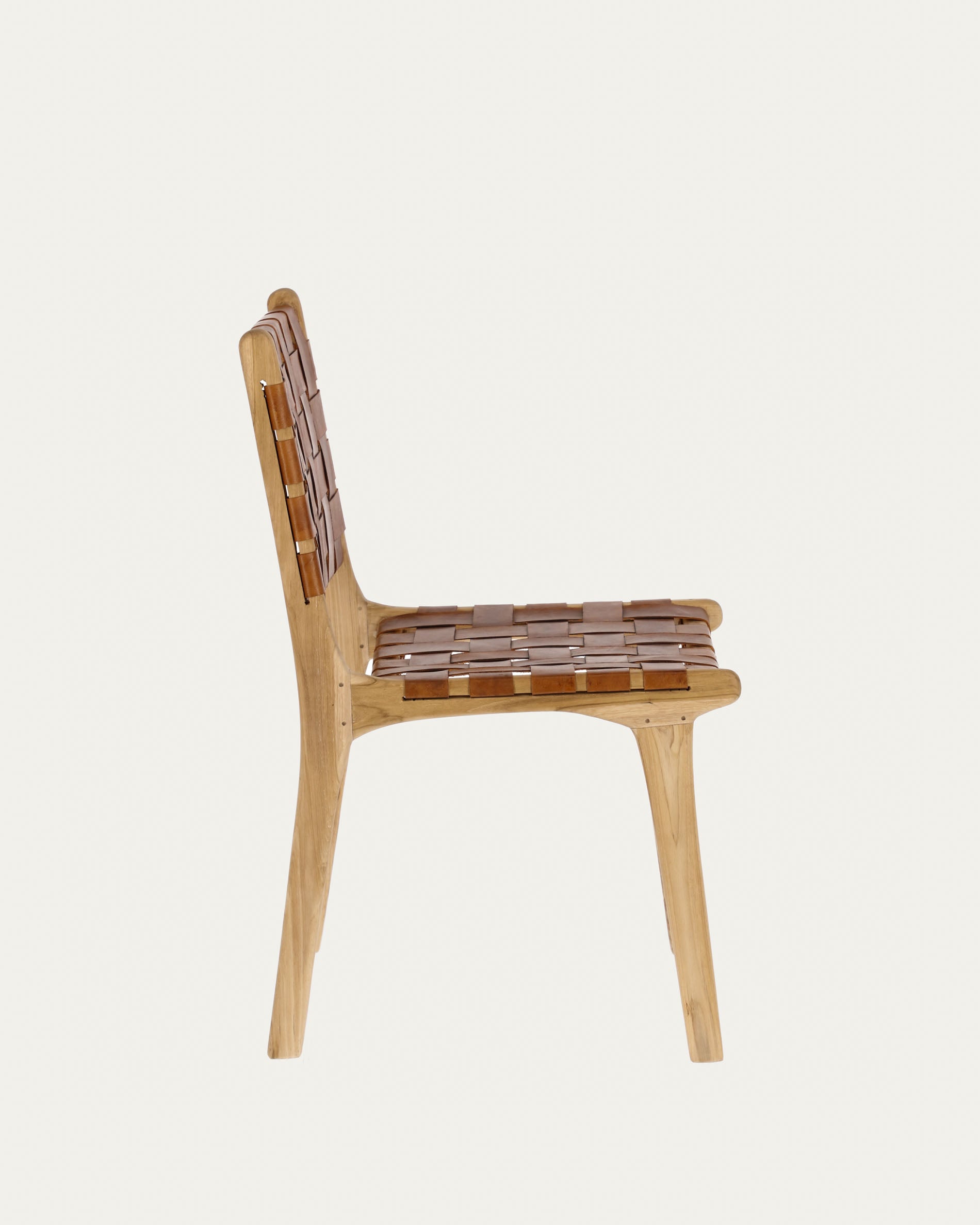 Calixta chair in leather and solid teak - Product View
