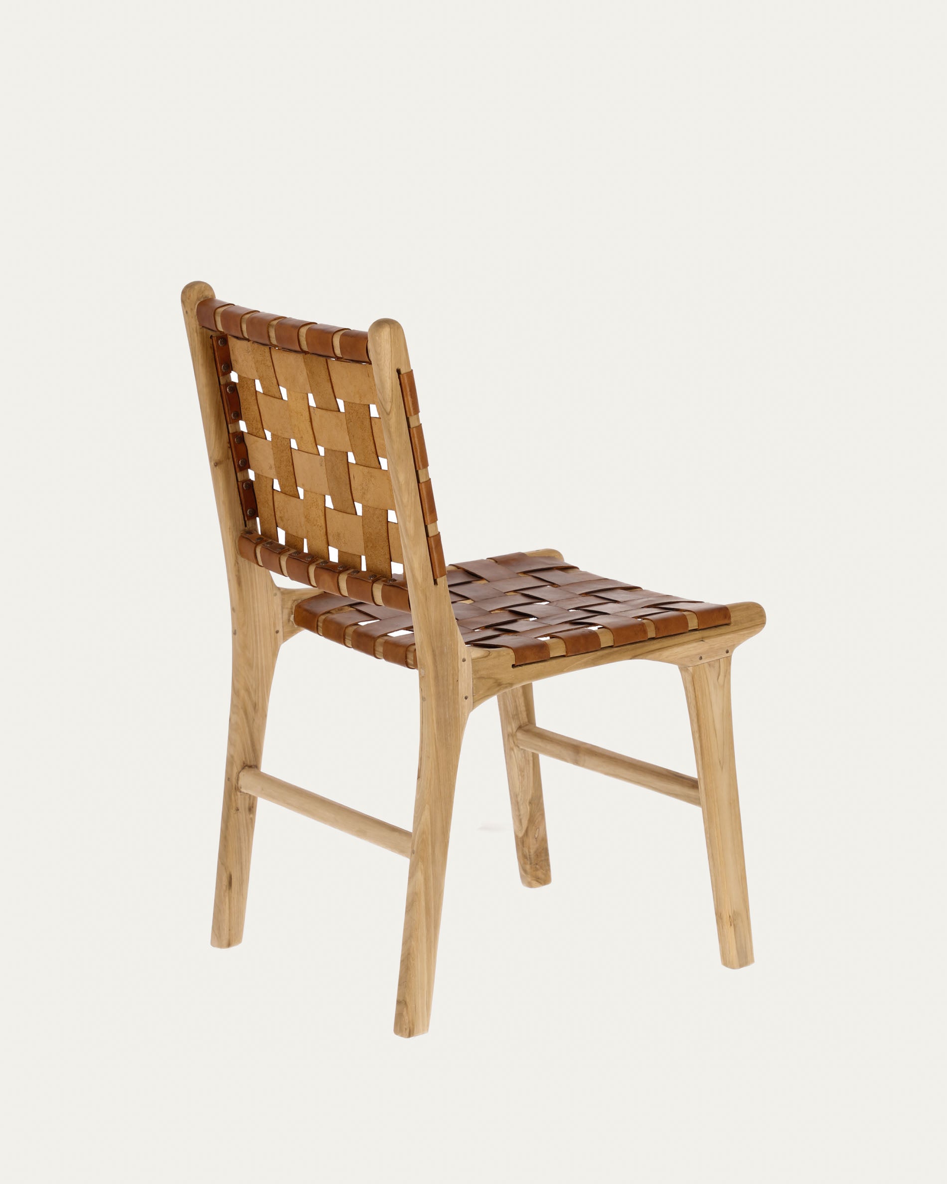 Calixta chair in leather and solid teak - Product View
