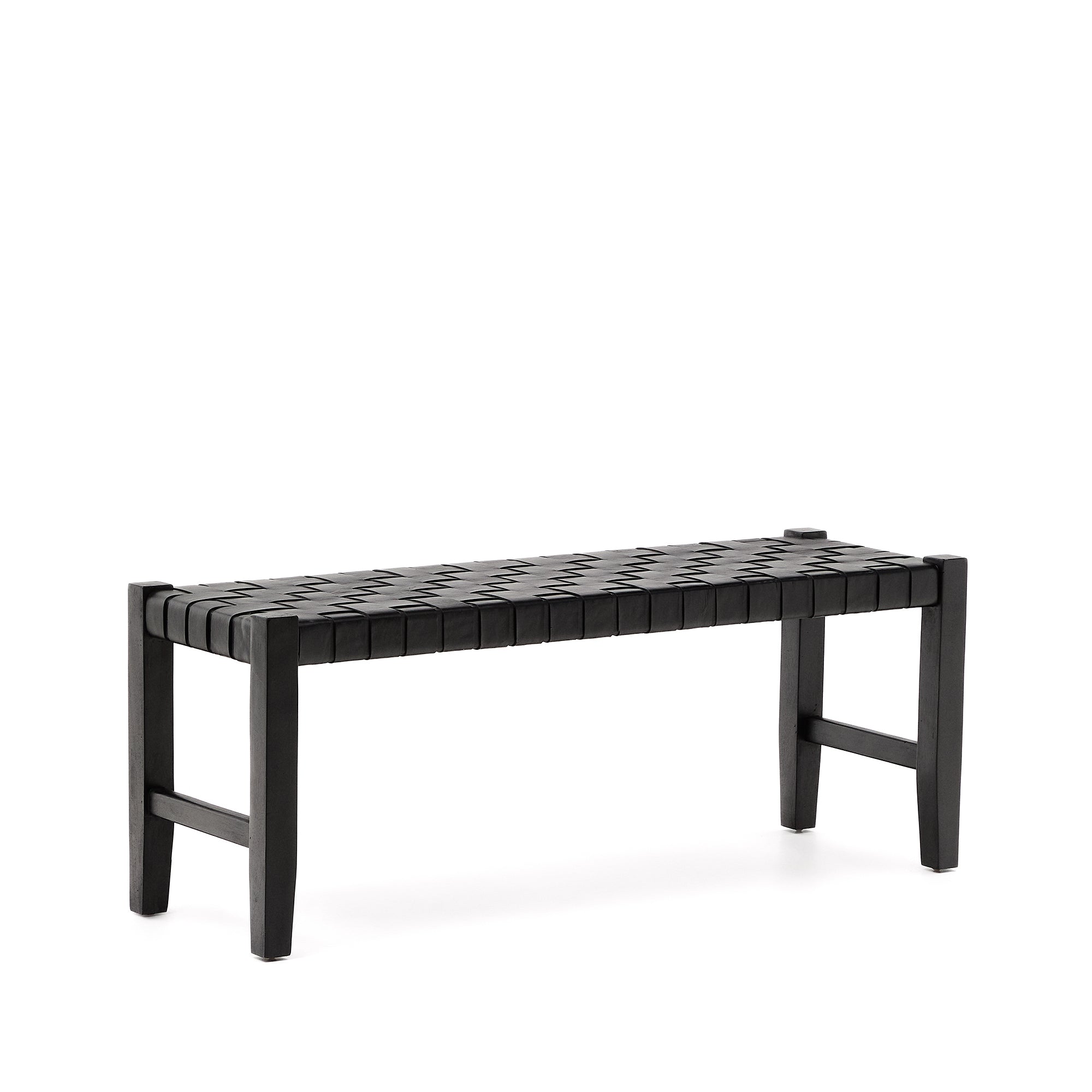 Calixta bench in leather and solid mahogany wood with black finish 120 cm - Product Image