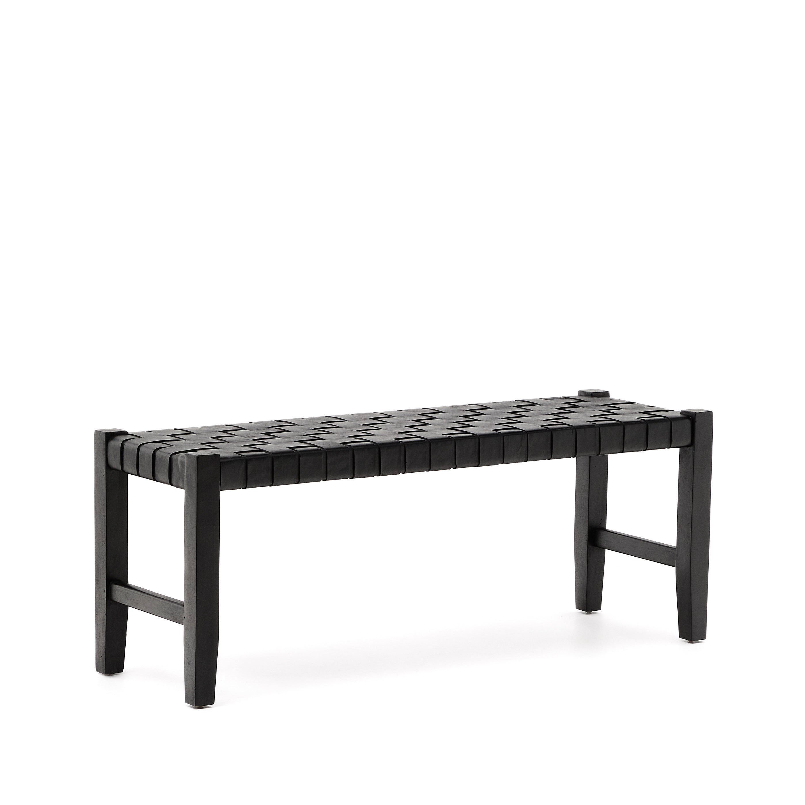 Calixta bench in leather and solid mahogany wood with black finish 120 cm - Product Image