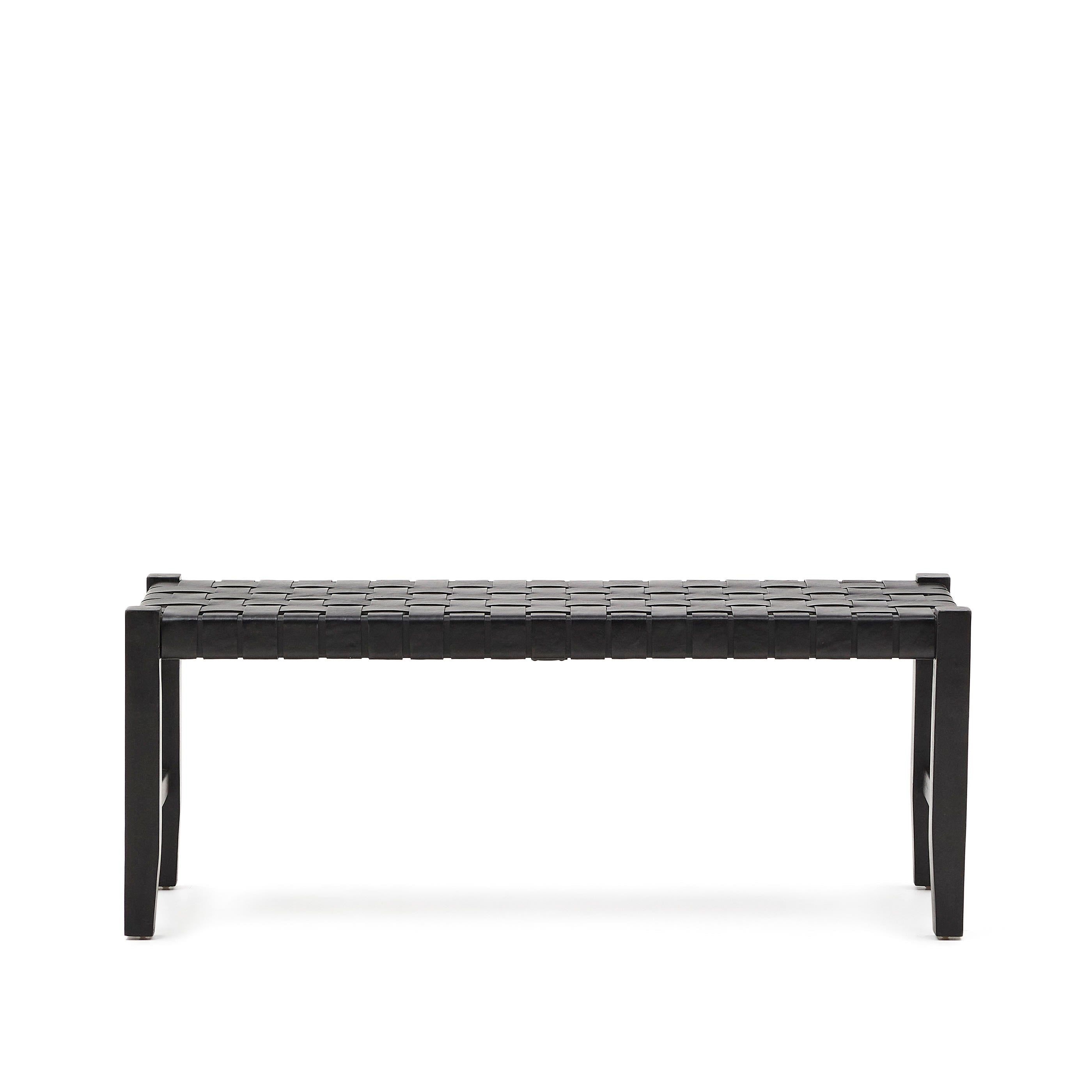 Calixta bench made of leather and solid mahogany wood with black finish 120 cm