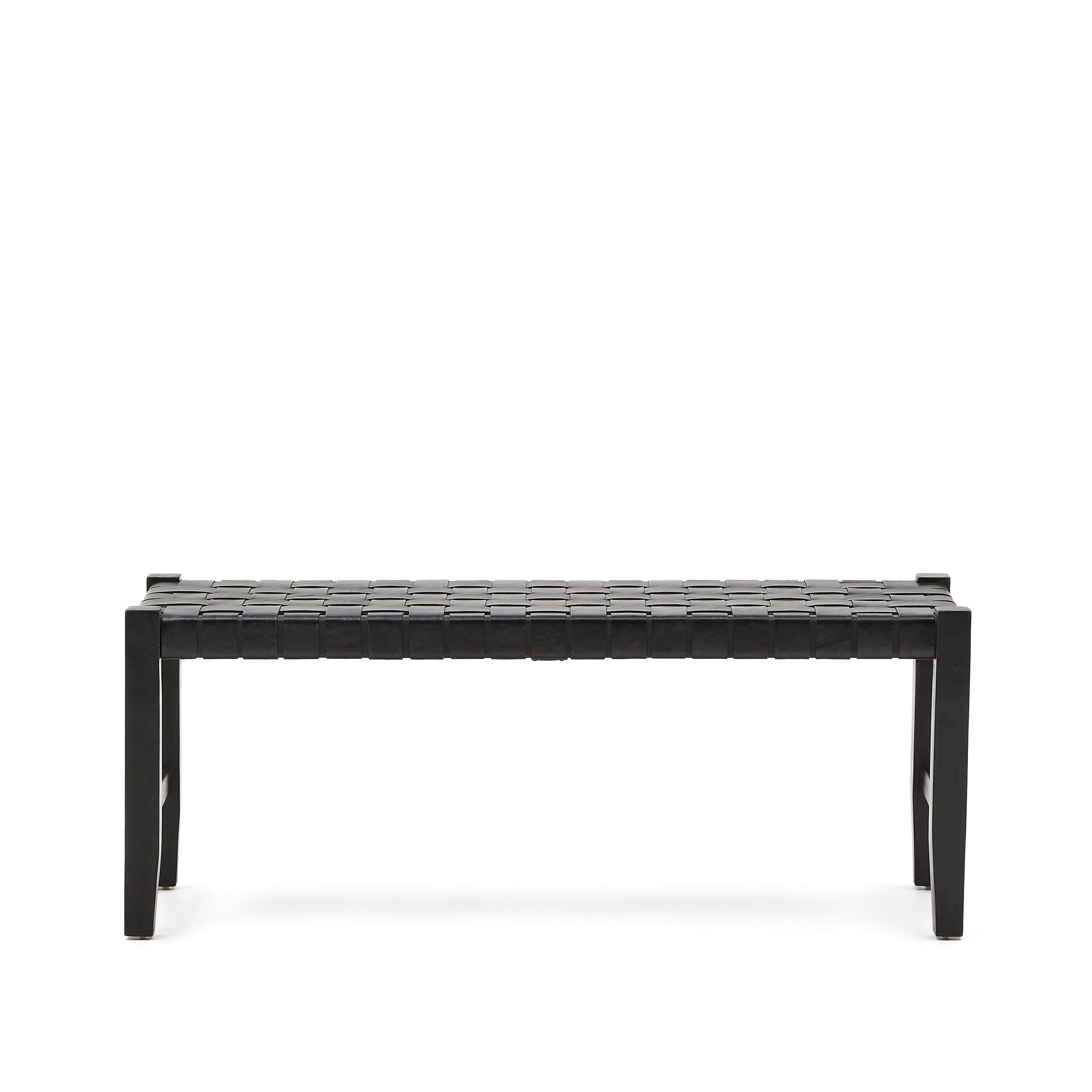 Calixta bench in leather and solid mahogany wood with black finish 120 cm - Product Image
