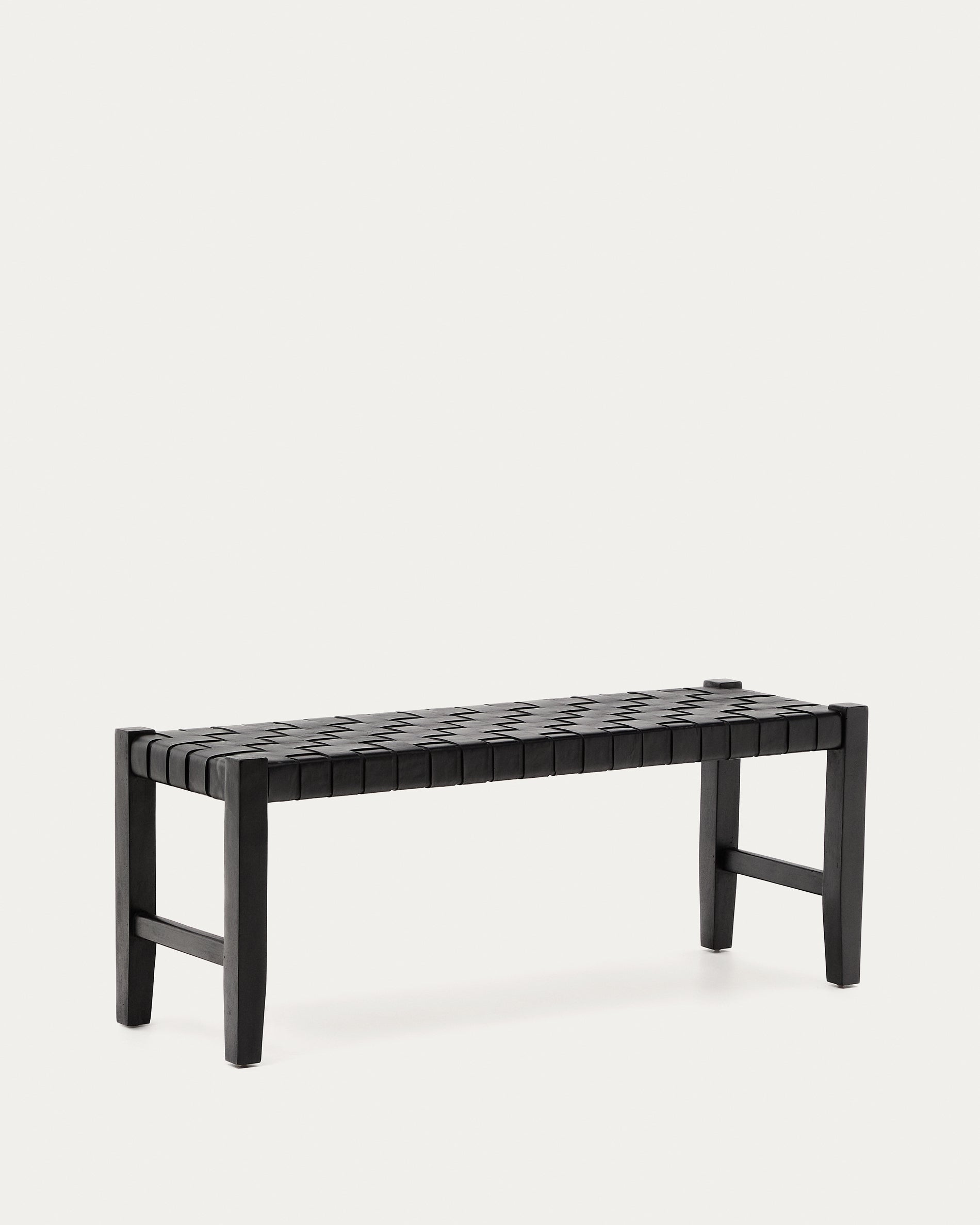 Calixta bench in leather and solid mahogany wood with black finish 120 cm - Product View