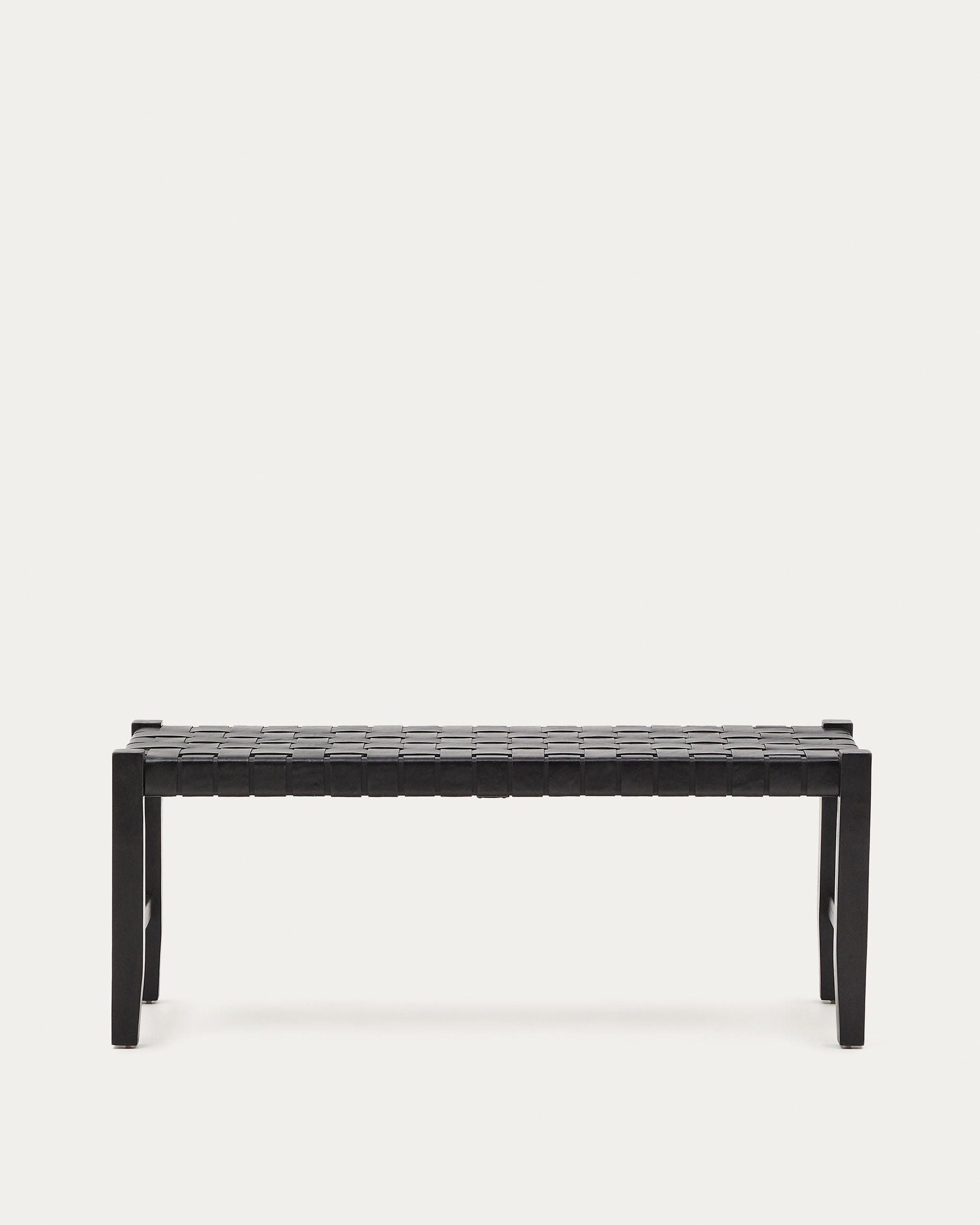 Calixta bench made of leather and solid mahogany wood with black finish 120 cm