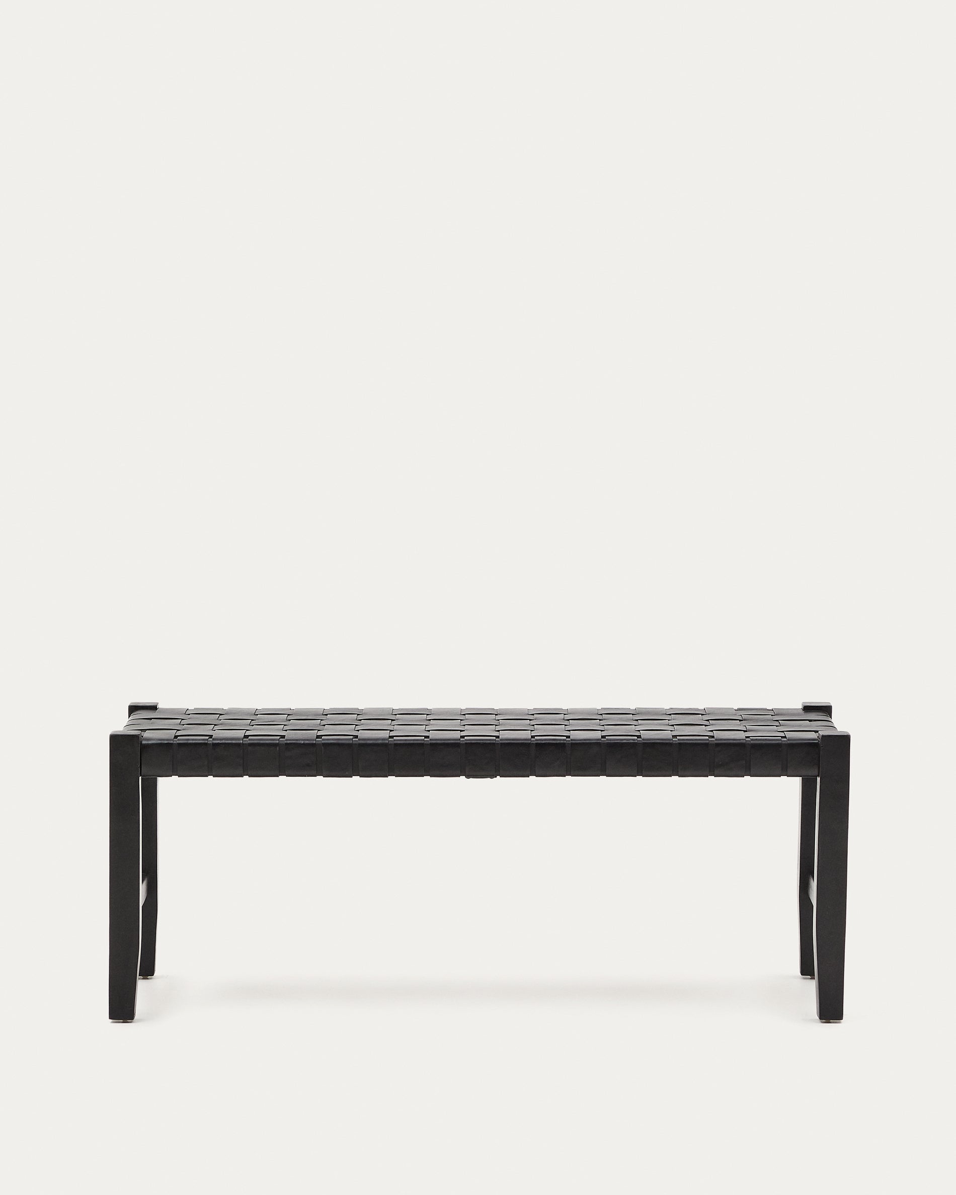 Calixta bench in leather and solid mahogany wood with black finish 120 cm - Product View