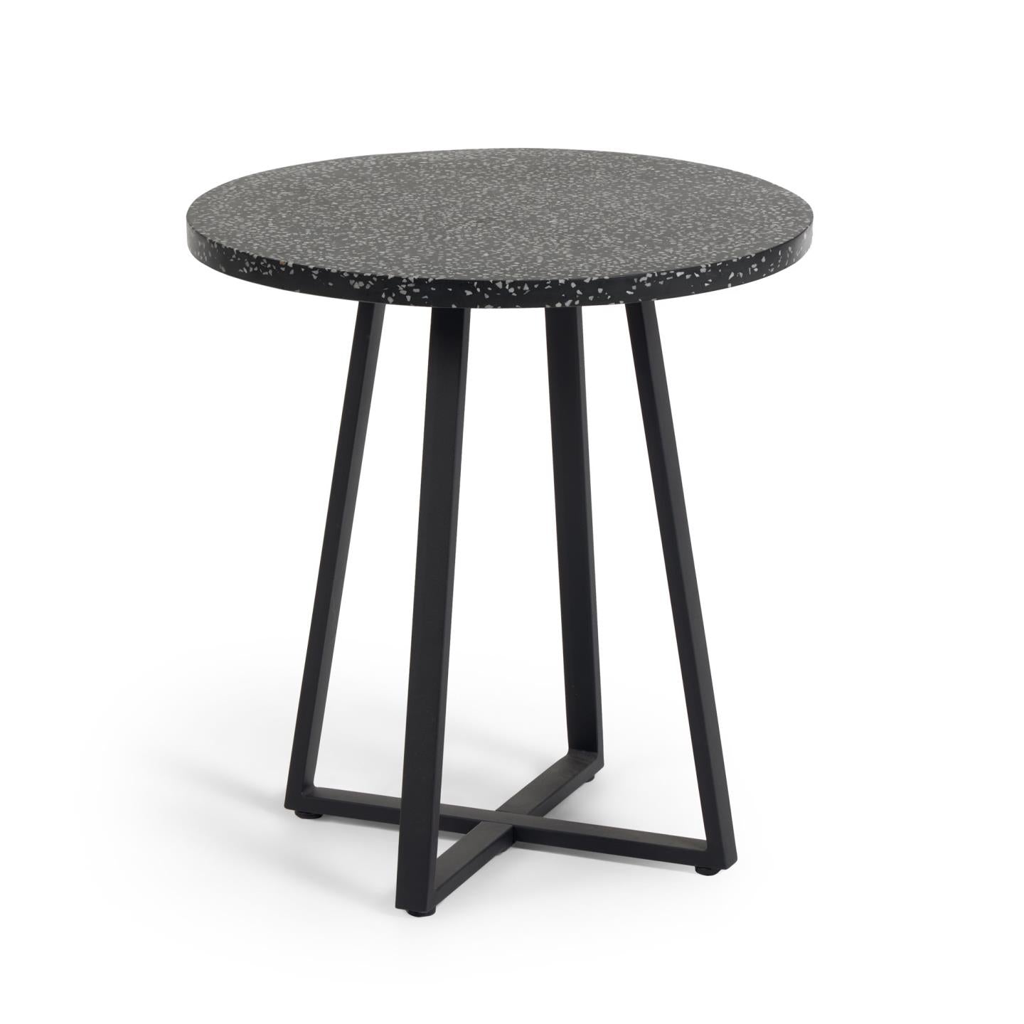 Tella round terrazzo table in black with steel legs, Ø 70 cm - Product Image