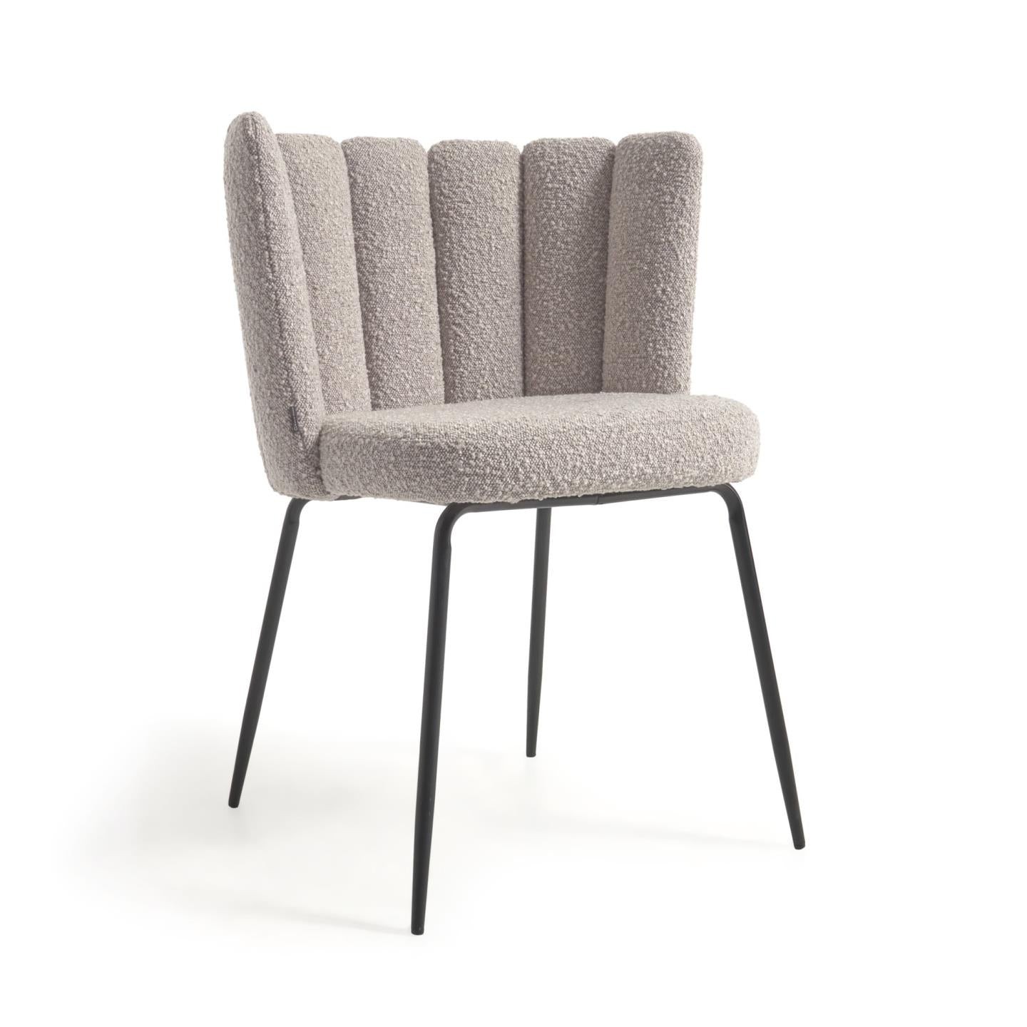 Aniela chair in gray bouclé and metal finish with black finish FR