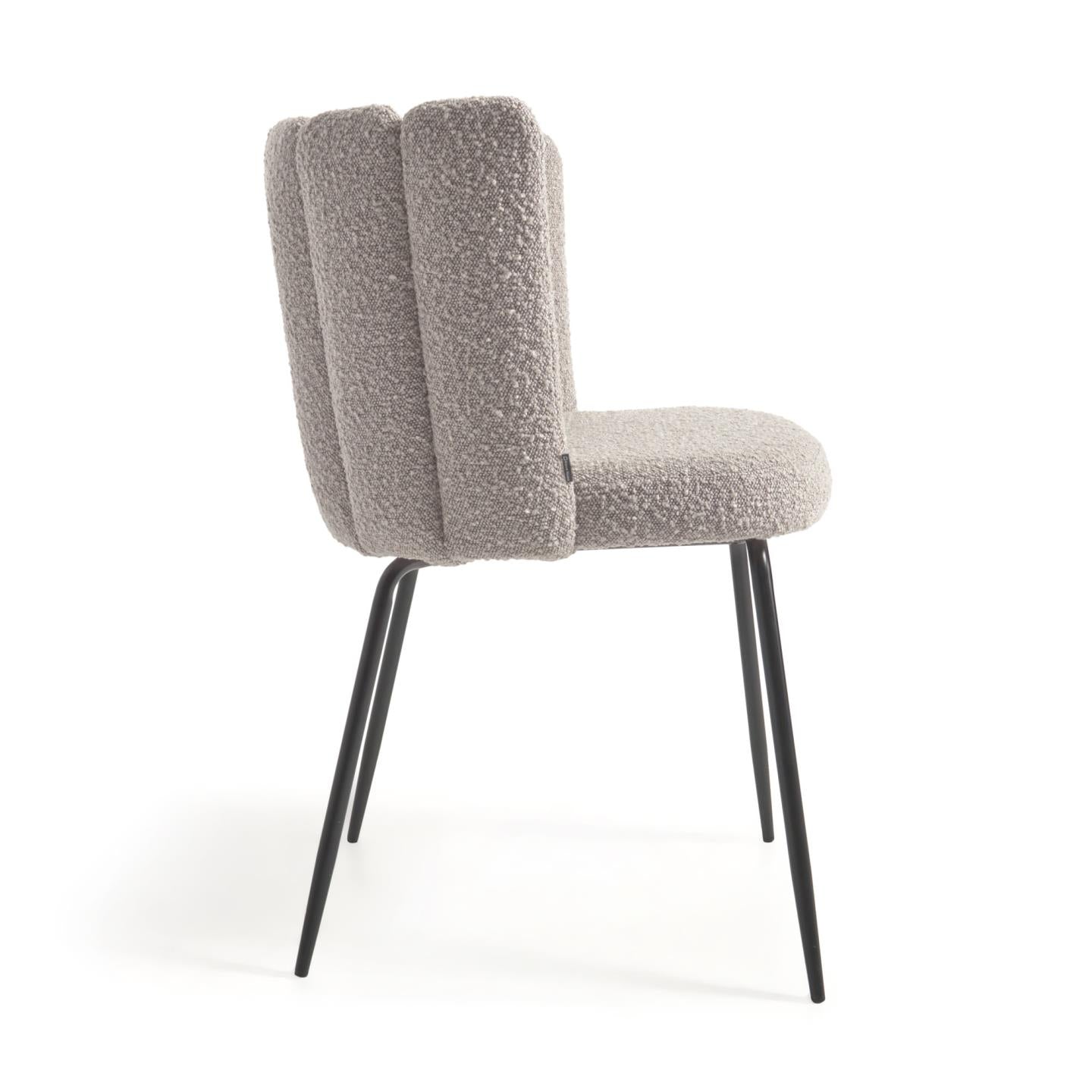 Aniela chair in gray bouclé and metal finish with black finish FR