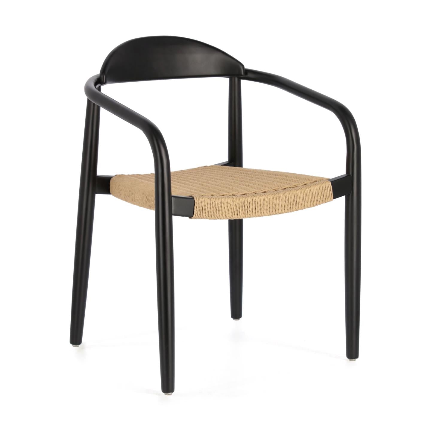 Nina stackable chair solid acacia wood with black finish and beige paper rope seat FSC100% - Product Image