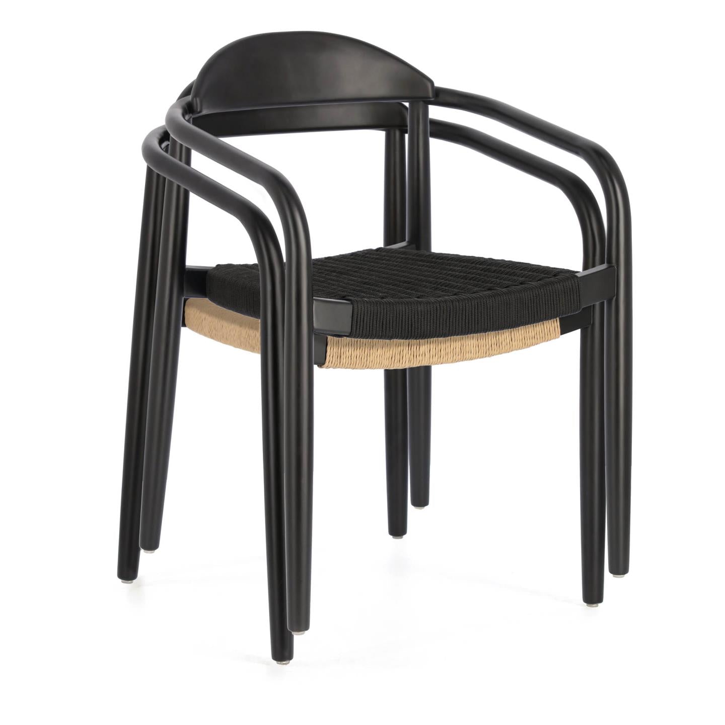Nina stackable chair in solid acacia wood with black finish and black rope seat FSC 100% - Product Image
