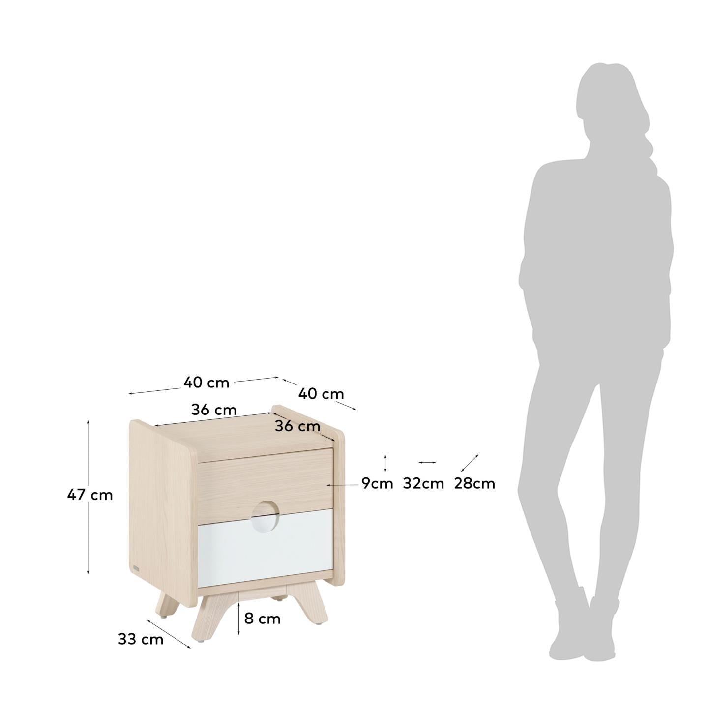 Nunila bedside table in ash veneer 40 x 46 cm FSC 100% - Measurements