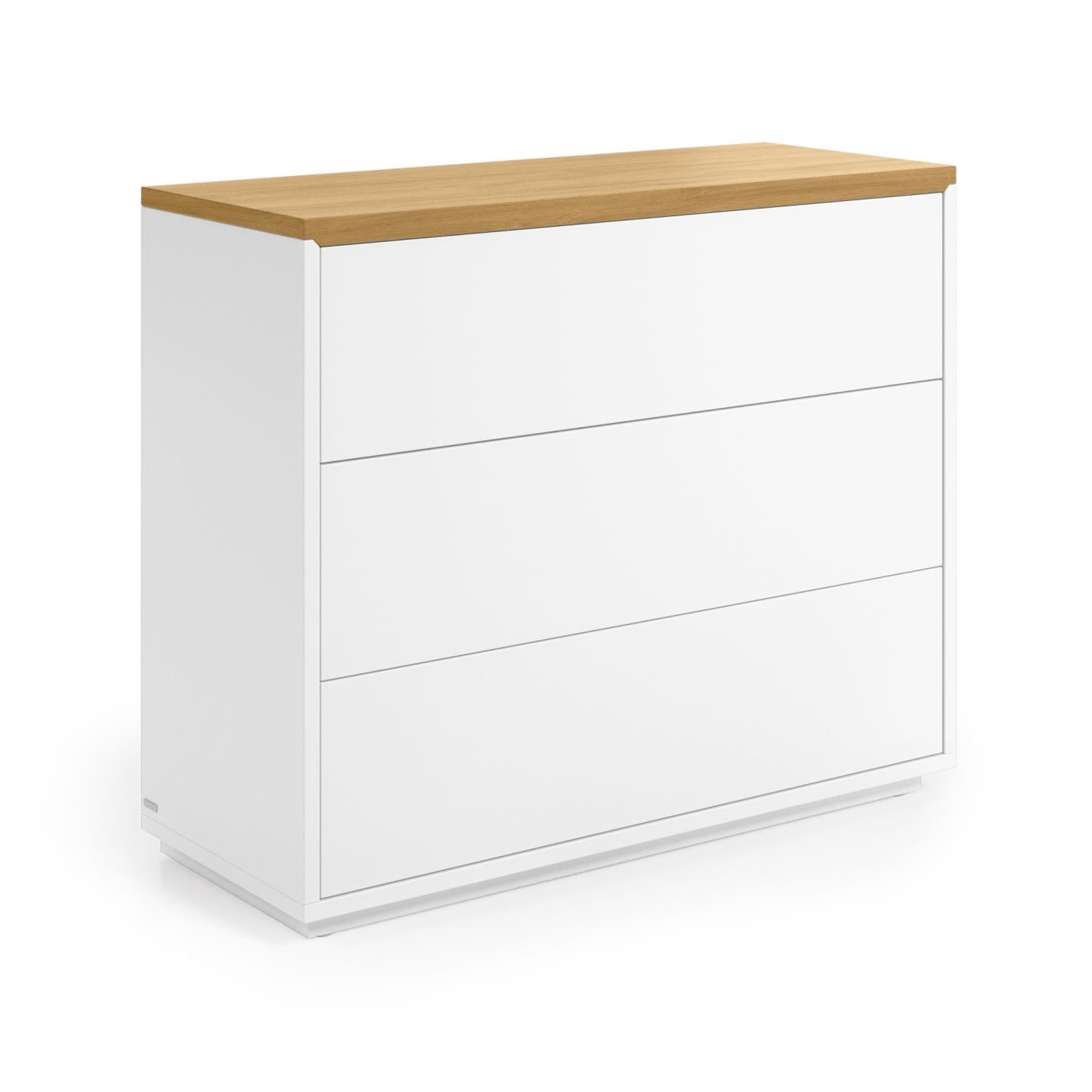 Abilen 3-drawer oak veneer and white lacquer chest of drawers 90 x 75 cm FSC 100% - Product Image