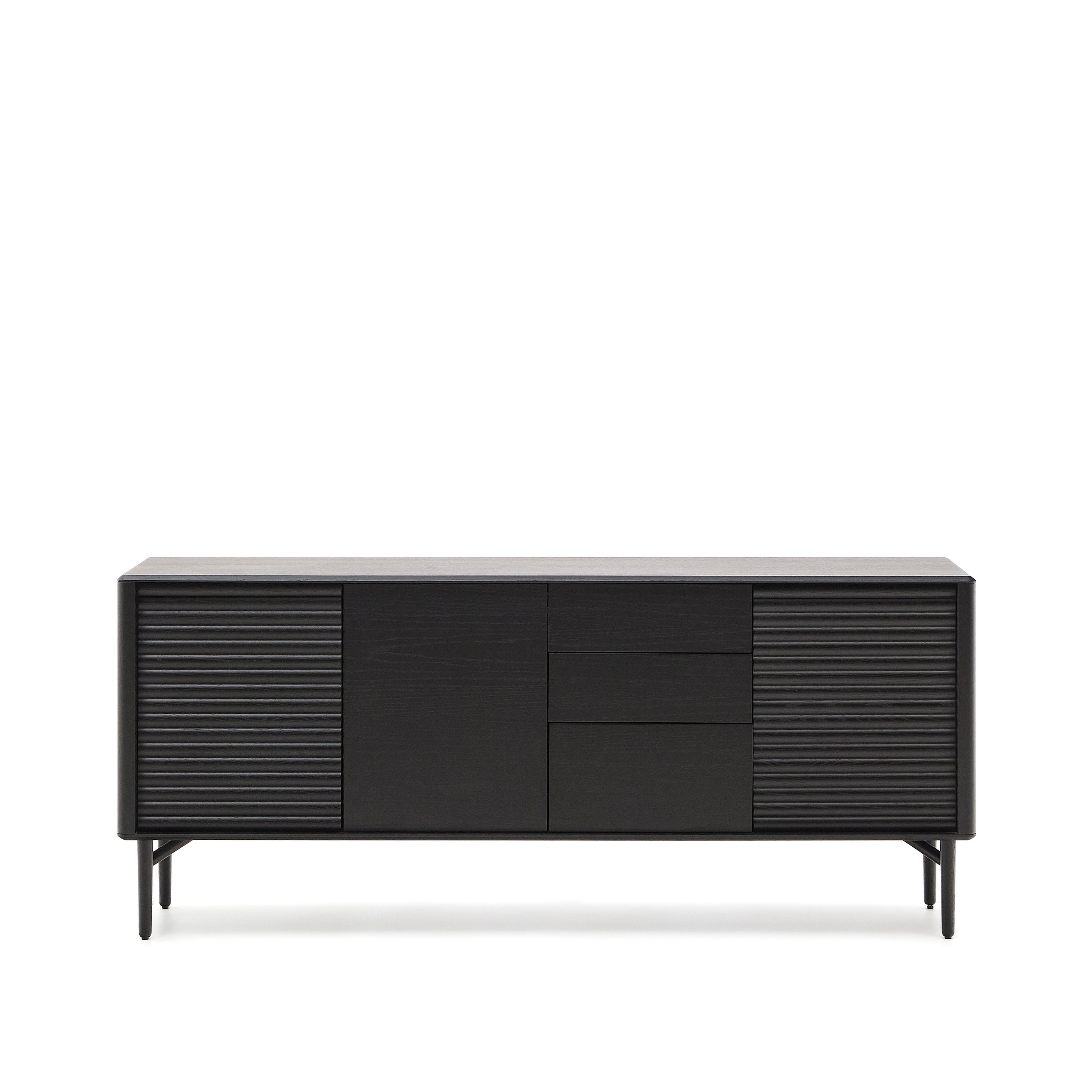 Lenon sideboard 3 doors and 3 drawers solid wood and black oak veneer 200x86cm FSC Mix Credit - Product Image