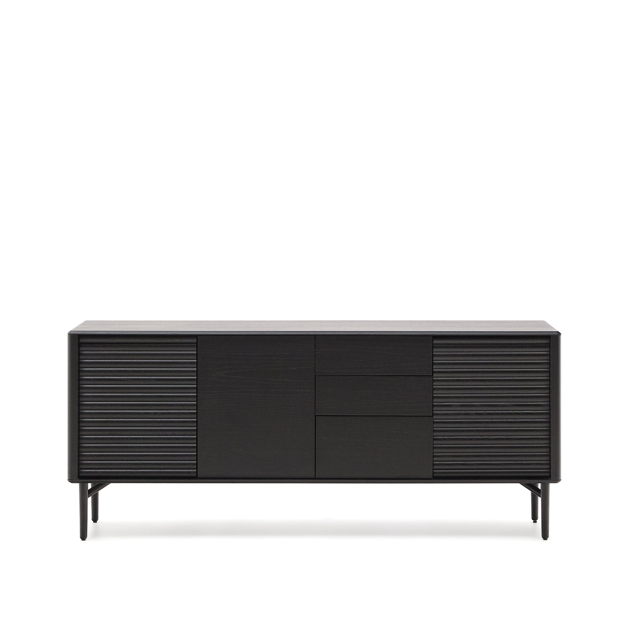 Lenon sideboard 3 doors and 3 drawers solid wood and black oak veneer 200x86cm FSC Mix Credit - Product Image