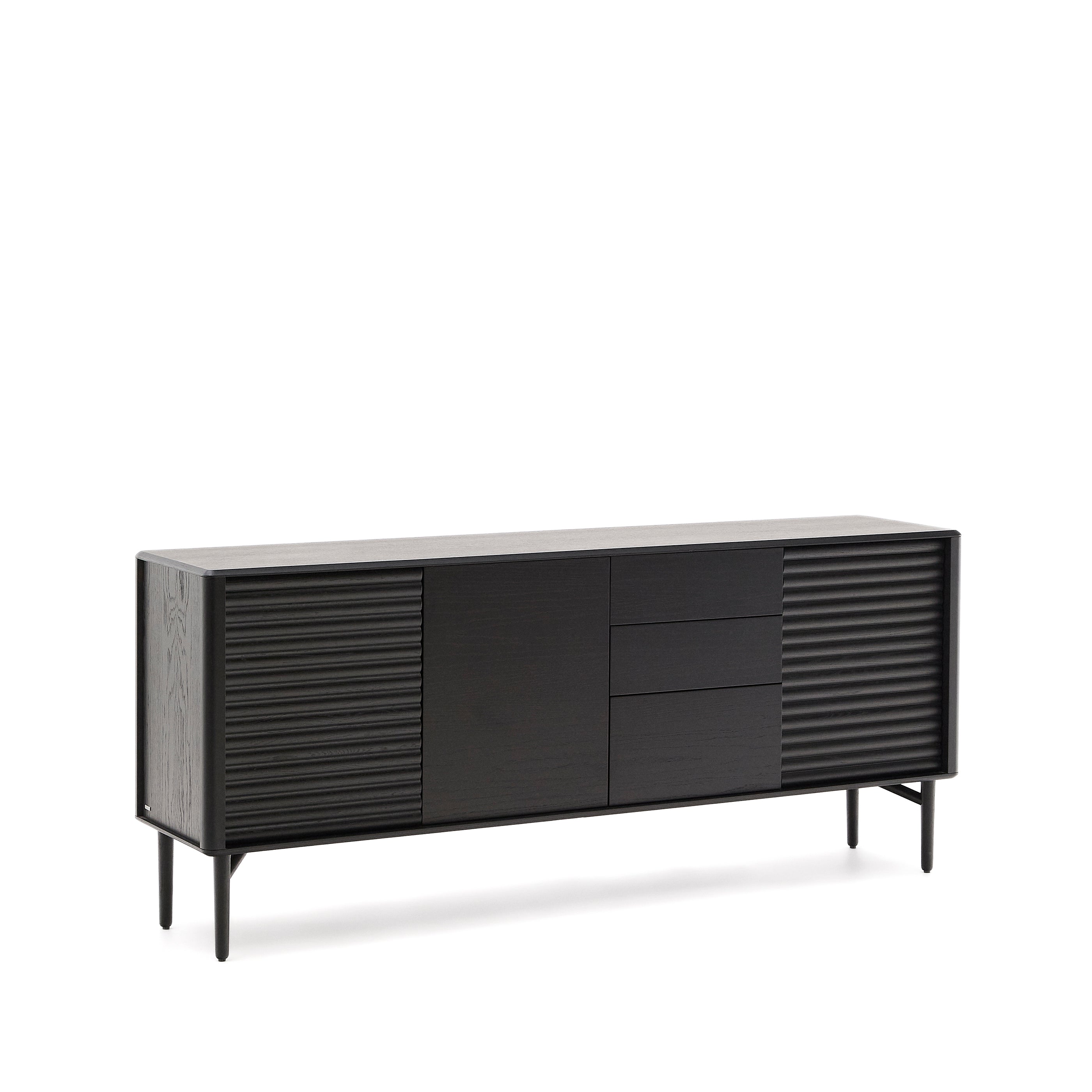 Lenon sideboard 3 doors and 3 drawers solid wood and black oak veneer 200x86cm FSC Mix Credit - Product Image