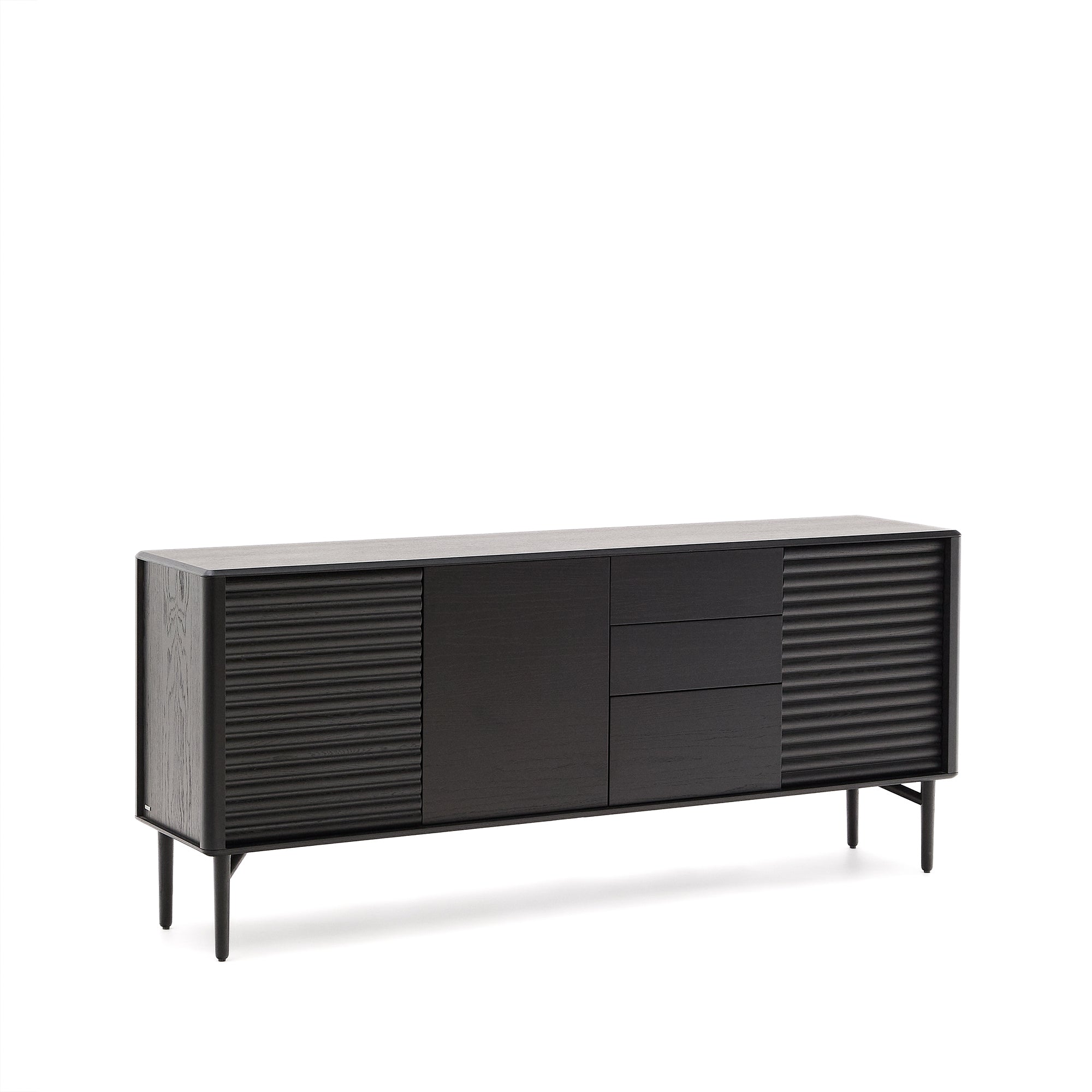 Lenon sideboard 3 doors and 3 drawers solid wood and black oak veneer 200x86cm FSC Mix Credit - Product Image