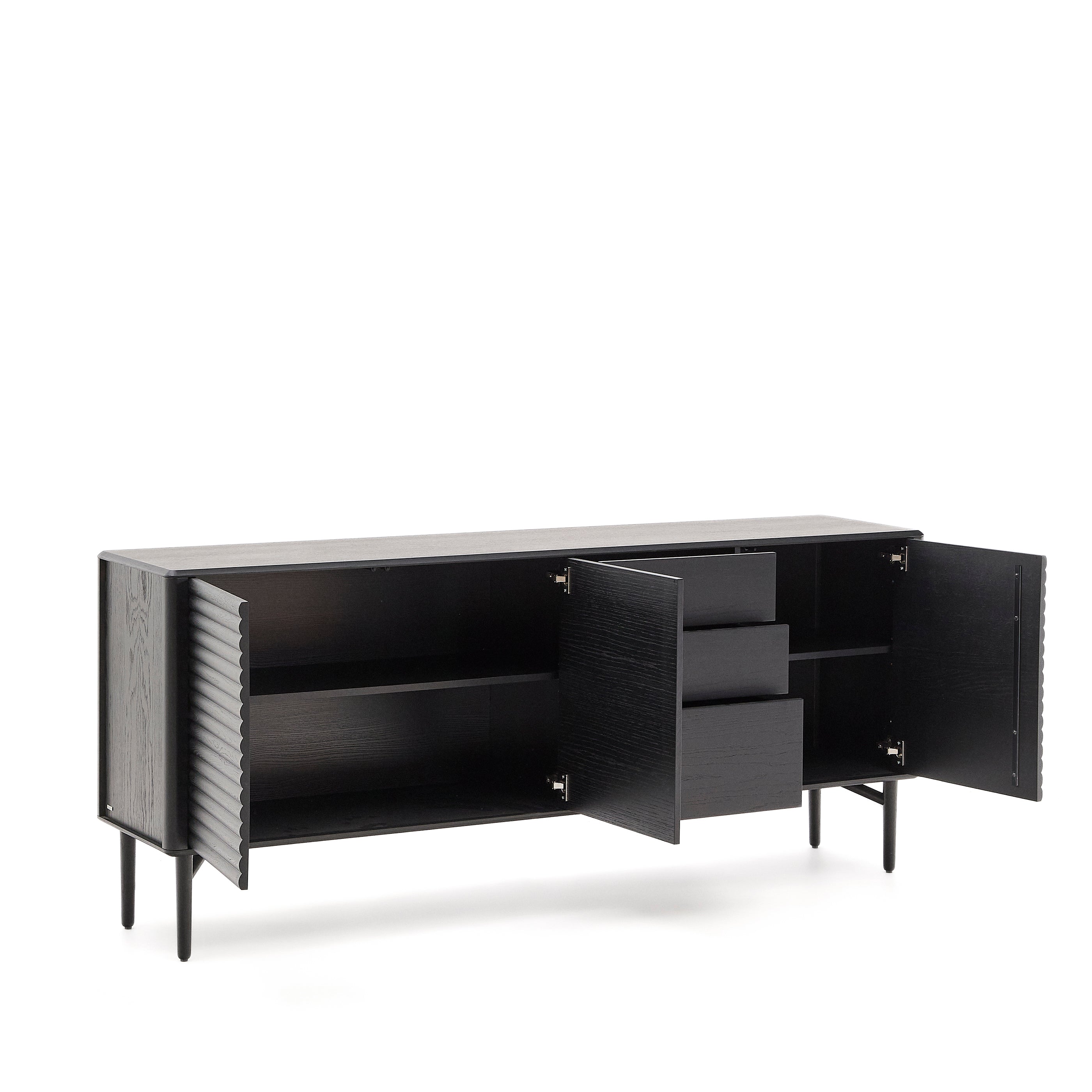 Lenon sideboard 3 doors and 3 drawers solid wood and black oak veneer 200x86cm FSC Mix Credit - Product Image