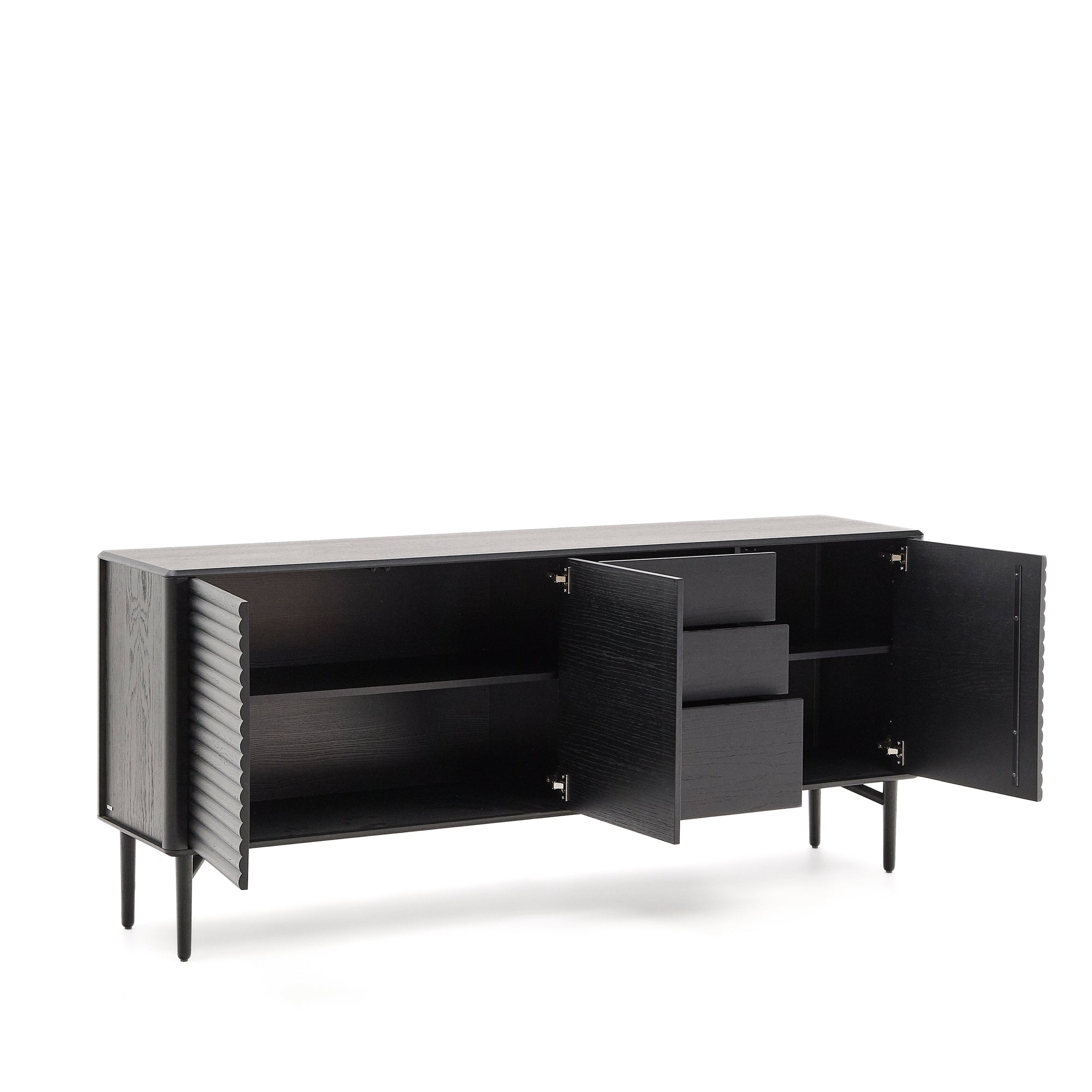 Lenon sideboard 3 doors and 3 drawers solid wood and black oak veneer 200x86cm FSC Mix Credit - Product Image