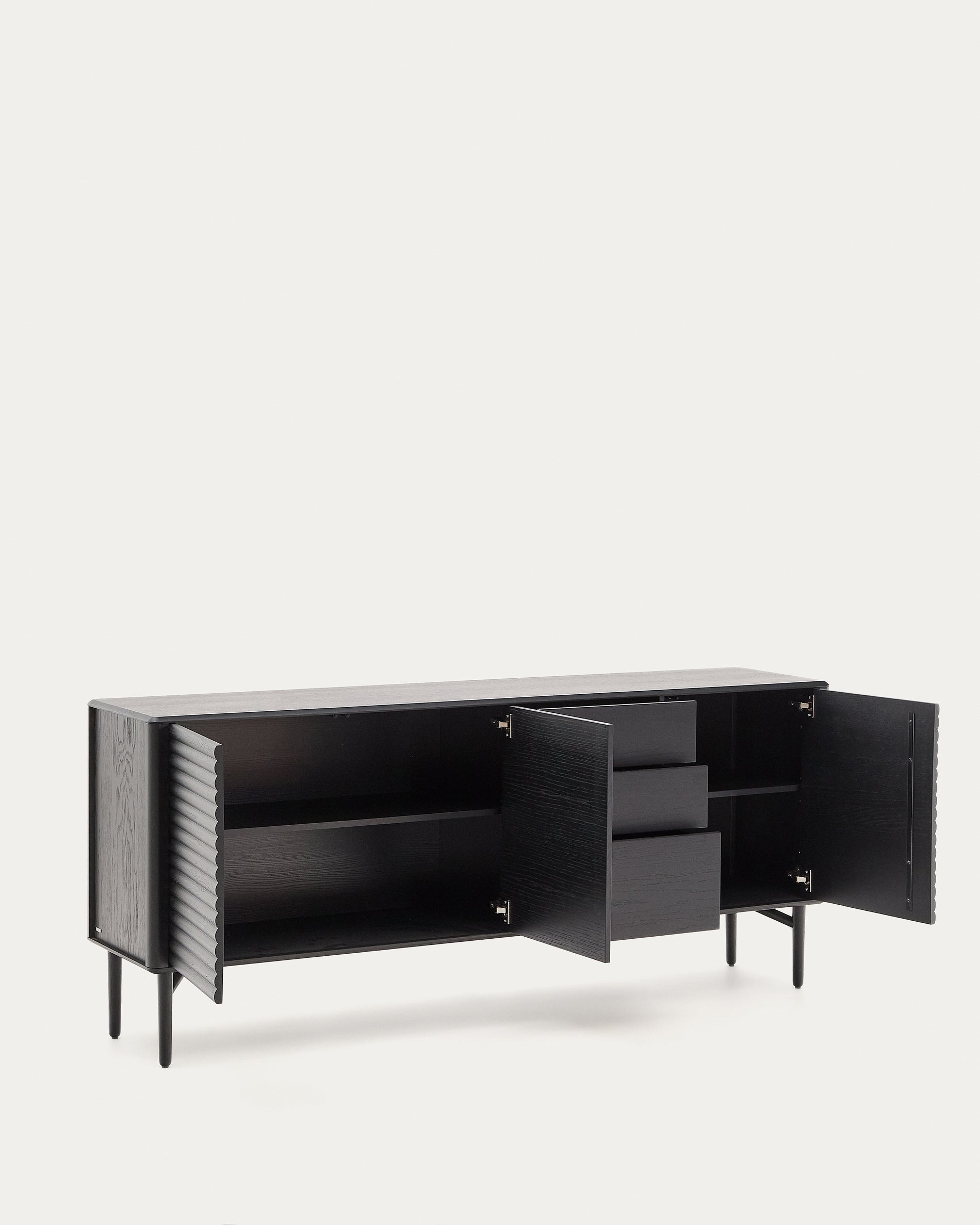 Lenon sideboard with 3 doors and 3 drawers, solid wood and black oak veneer 200x86cm FSC Mix Credit