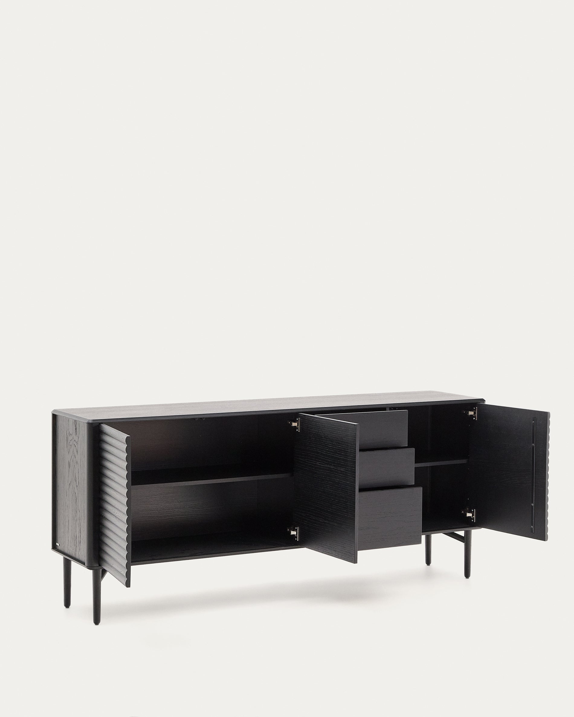 Lenon sideboard 3 doors and 3 drawers solid wood and black oak veneer 200x86cm FSC Mix Credit - Product View