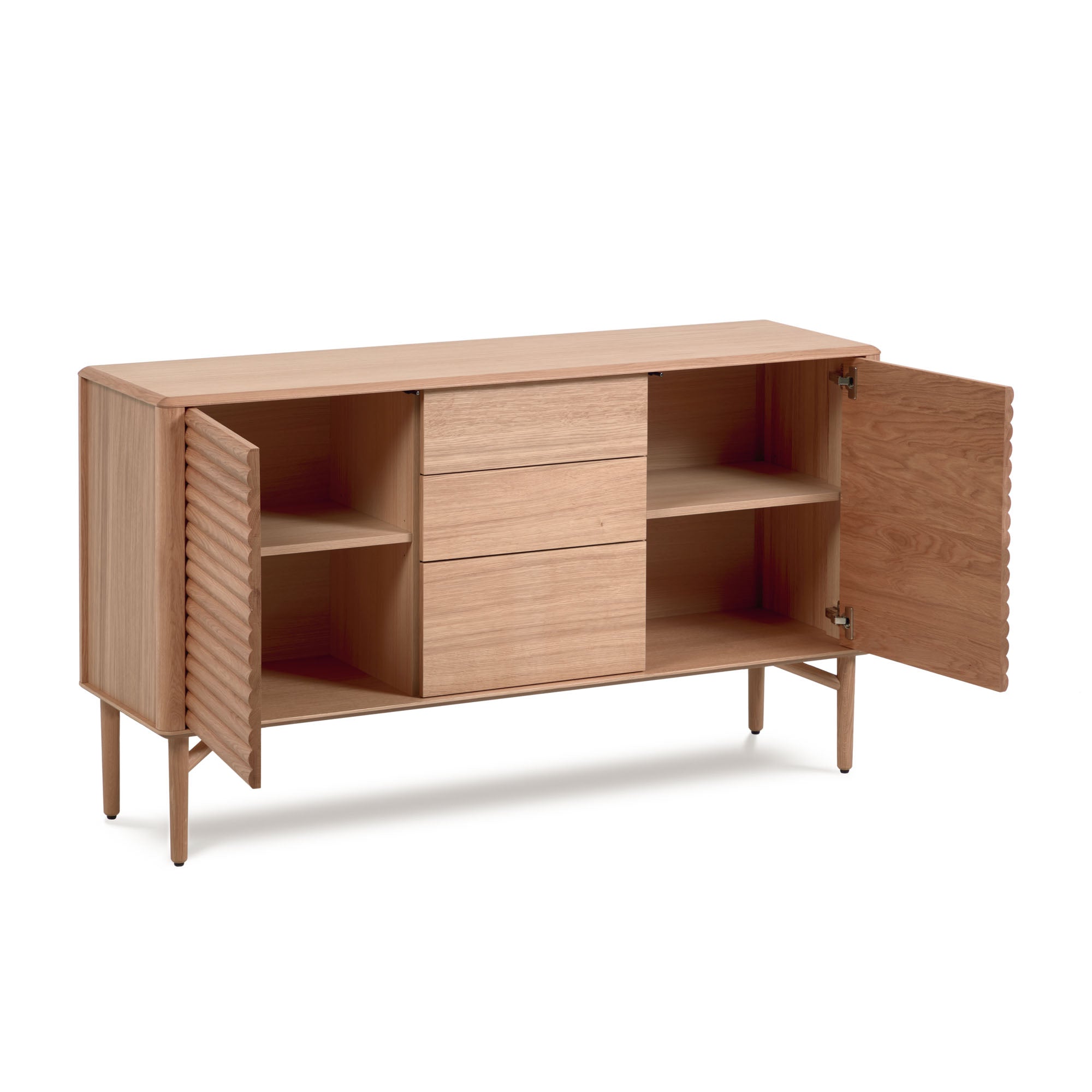 Lenon oak wood and veneer sideboard with 2 doors & 3 drawers, 155 x 86 cm FSC MIX Credit - Product Image