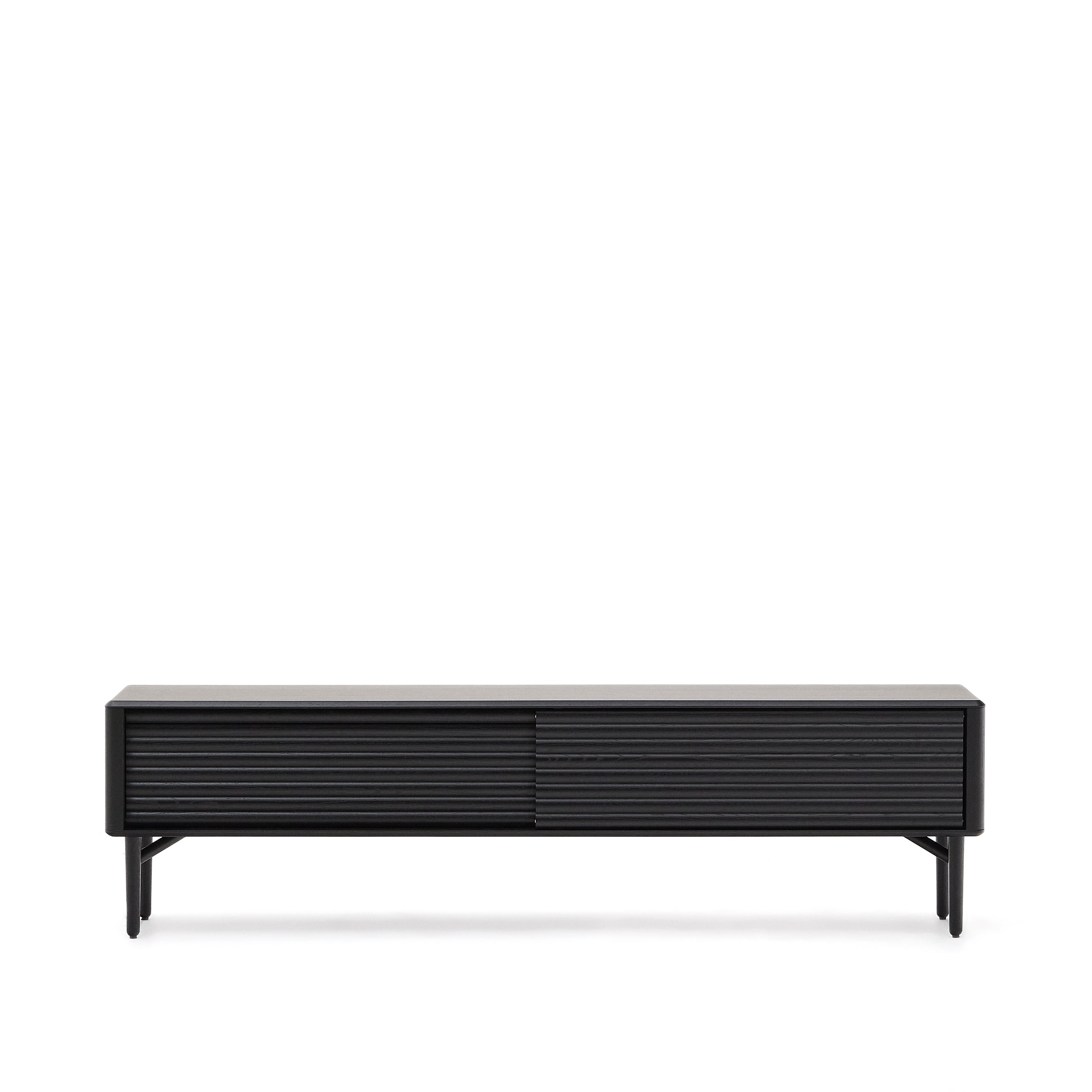 Lenon TV cabinet, 2 doors in solid wood and black oak veneer 200x57 cm FSC Mix Credit - Product Image